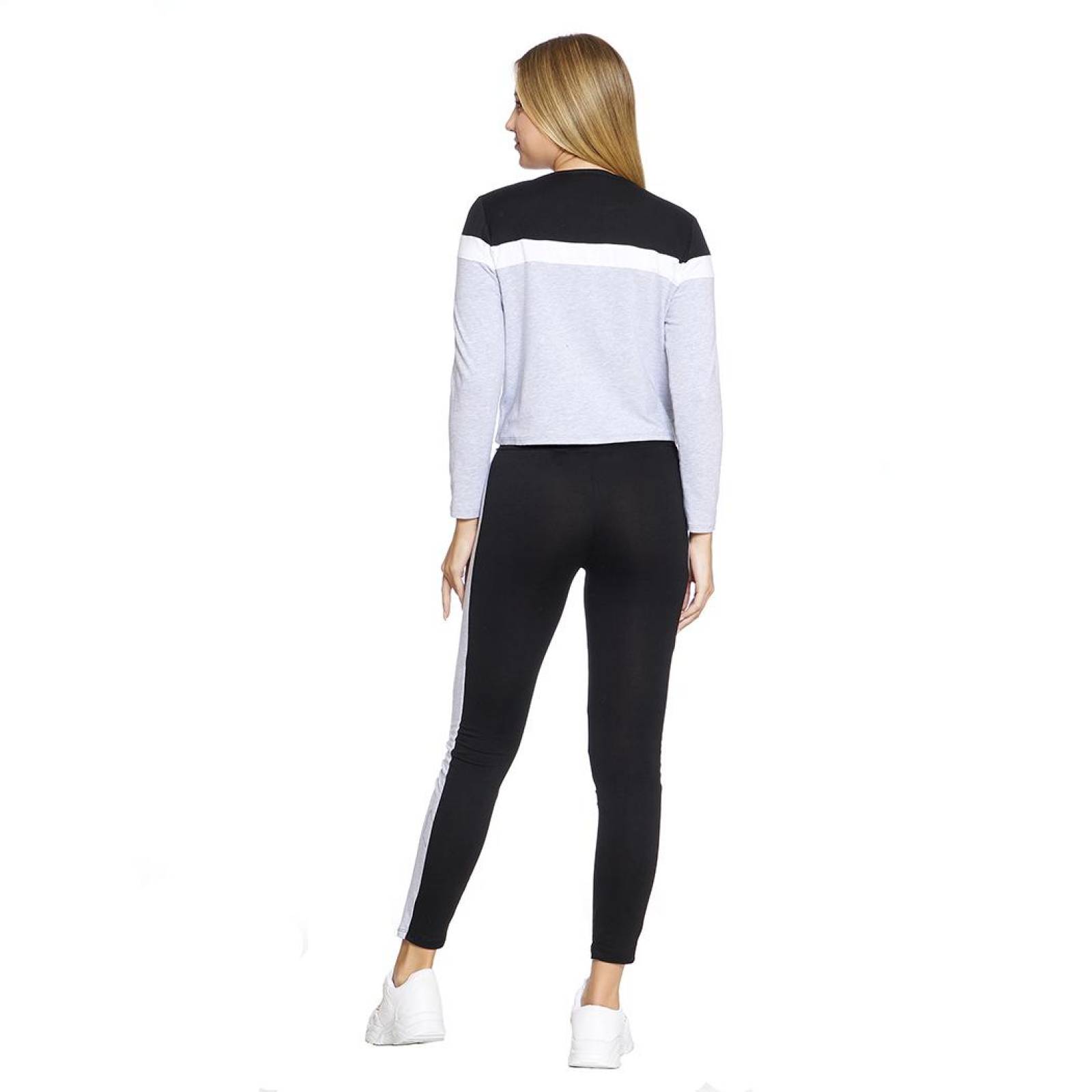 Conjunto Deportivo Mujer 2 Piezas Pantalón Leggins a Rayas Sudadera Manga Larga Entrenamiento 360080
