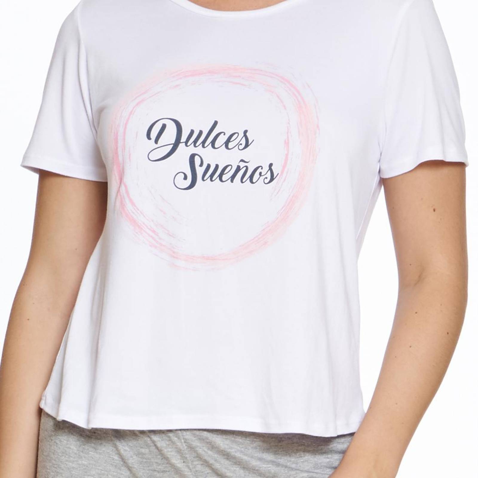 Conjunto Pantalón Pijama largo Blusa Manga Corta Suave Blanco Gris Mujer Cómoda Casual Para Dormir 6 