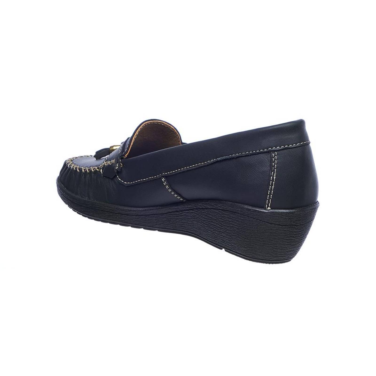 Mocasines Para Mujer Con Plataforma Baja En Piel Color Negro Casuales Cómodos 046D1N 