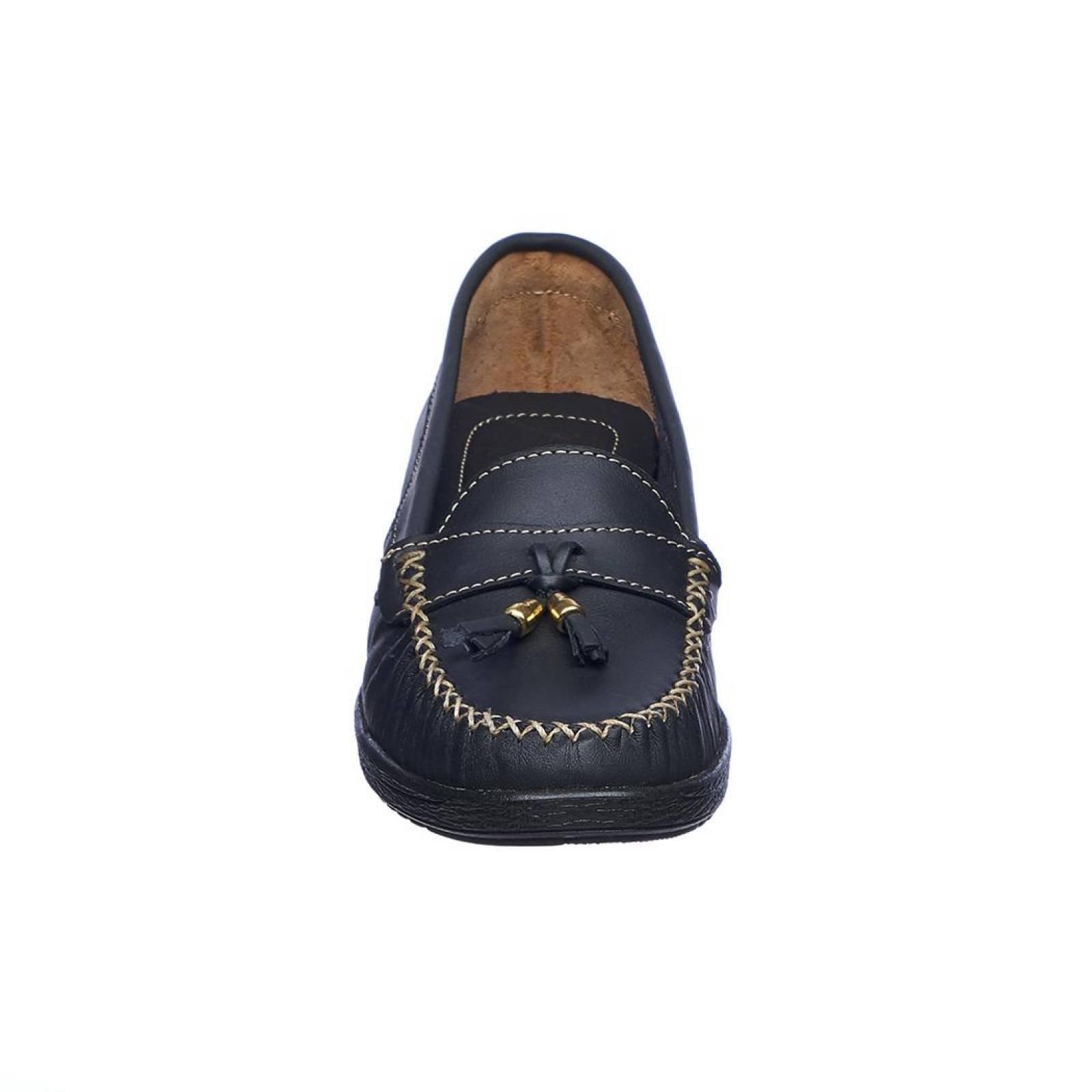 Mocasines Para Mujer Con Plataforma Baja En Piel Color Negro Casuales Cómodos 046D1N 