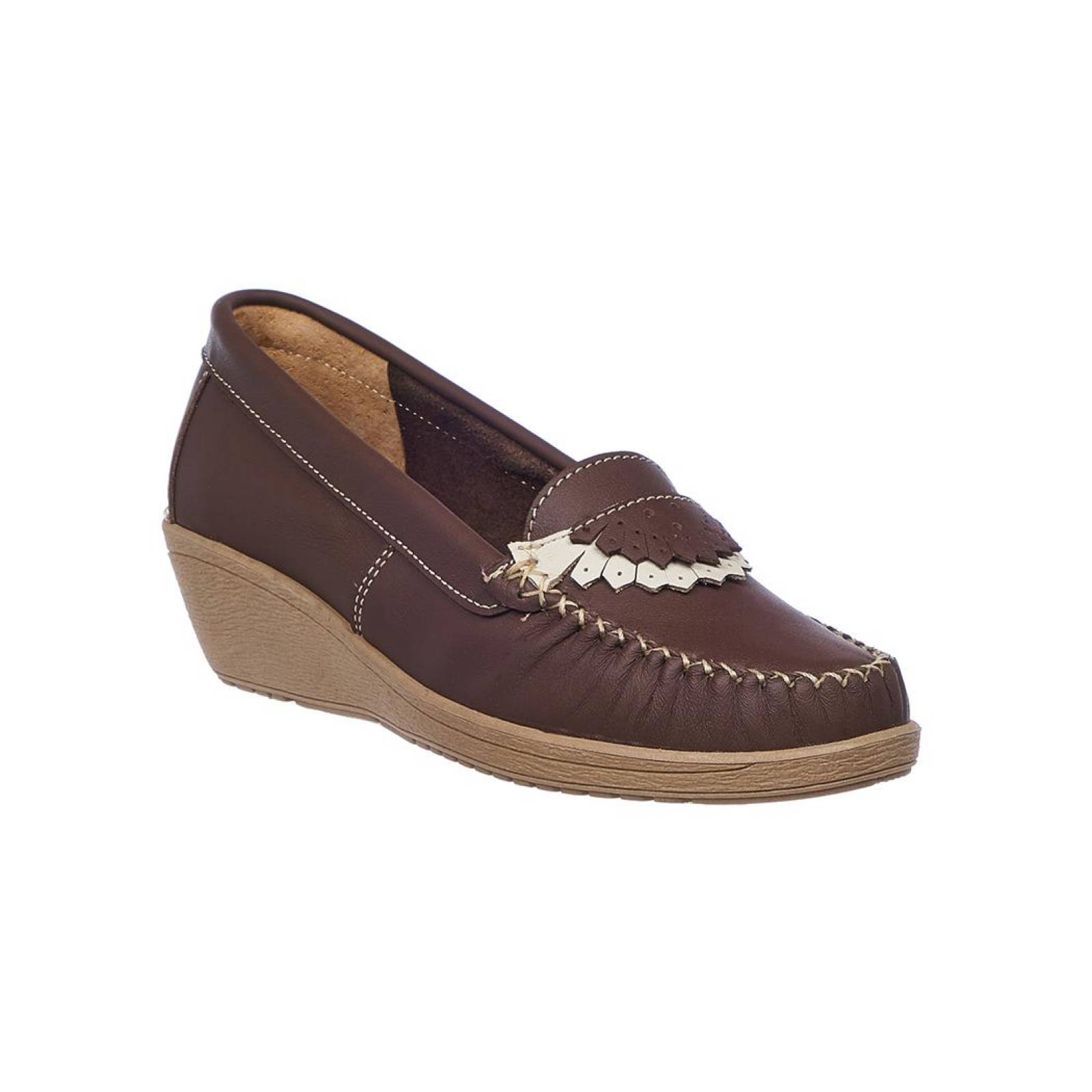 Zapato Mujer Con Plataforma Baja En Piel Color Café Casuales Cómodos 046D1M 