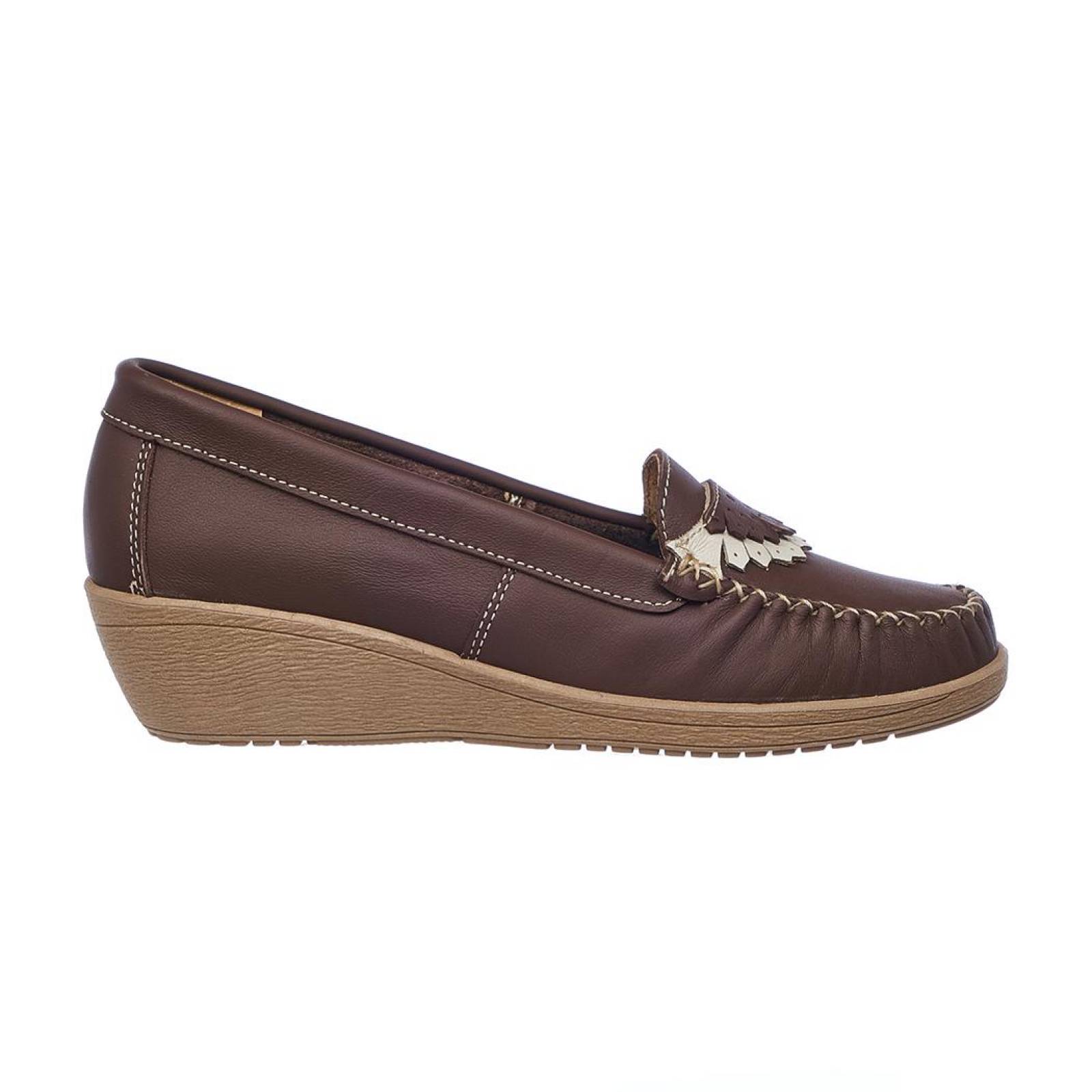 Zapato Mujer Con Plataforma Baja En Piel Color Café Casuales Cómodos 046D1M 