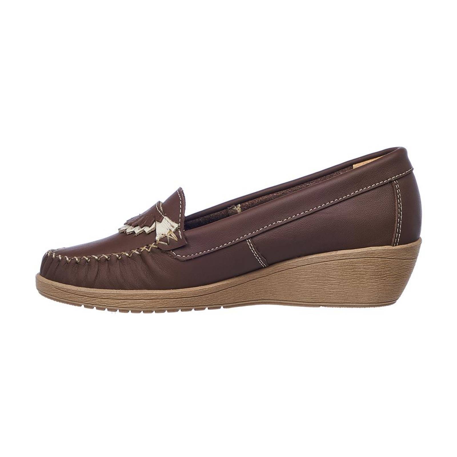 Zapato Mujer Con Plataforma Baja En Piel Color Café Casuales Cómodos 046D1M 