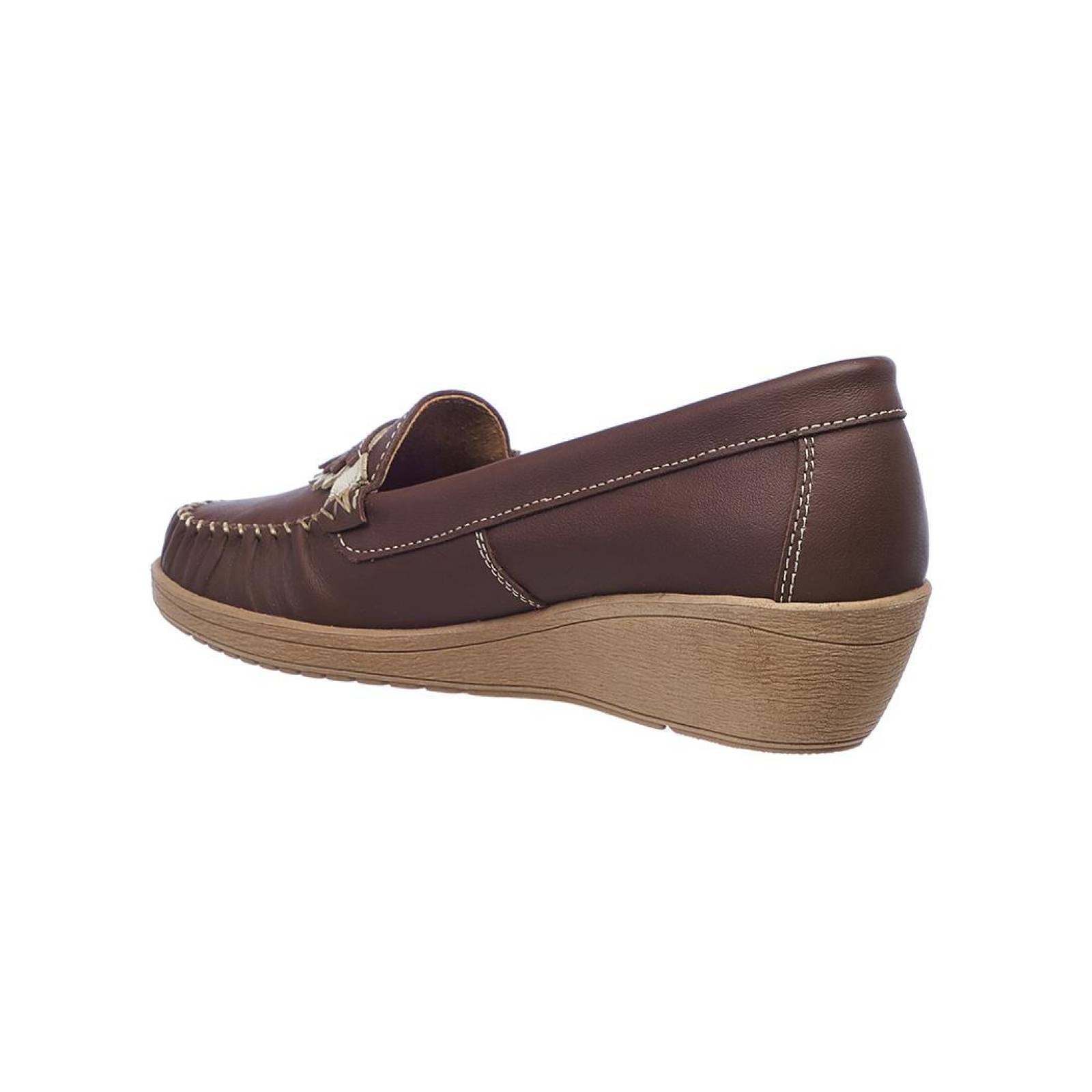 Zapato Mujer Con Plataforma Baja En Piel Color Café Casuales Cómodos 046D1M 