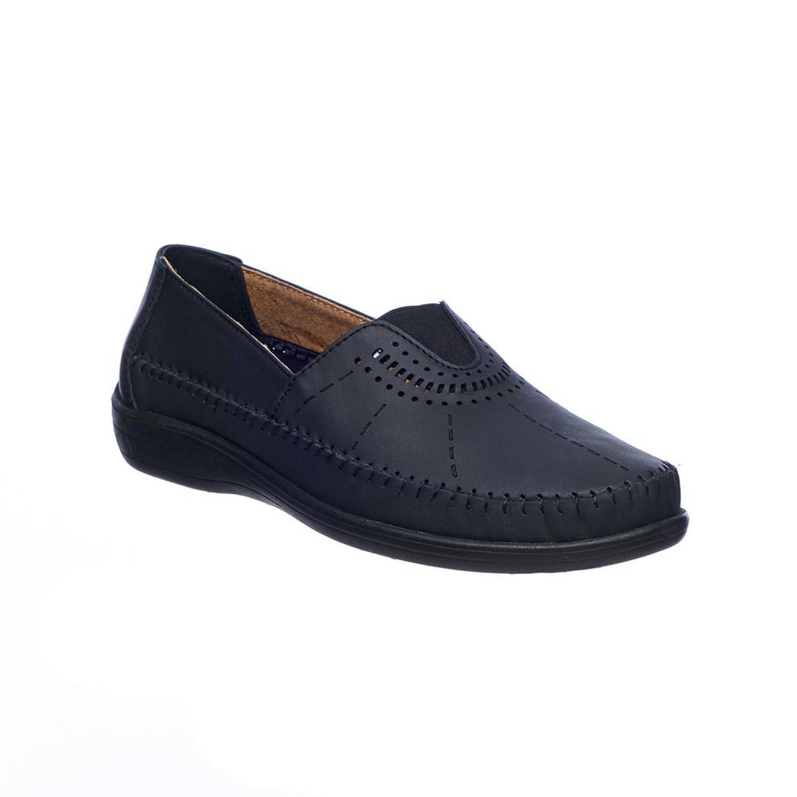 Mocasines Para Mujer Confort Casuales Auto Ajustables Piel Negro 046D1G 
