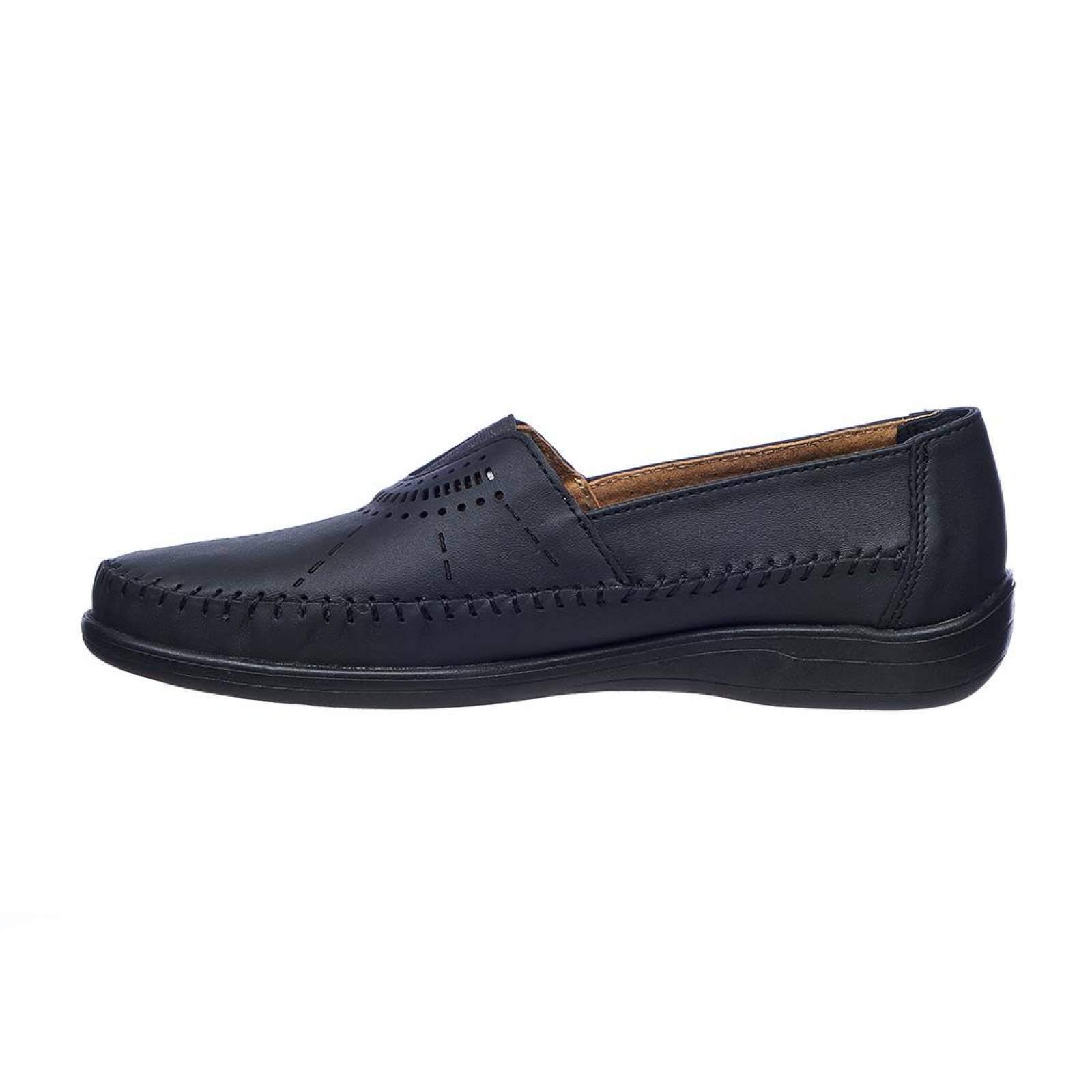 Mocasines Para Mujer Confort Casuales Auto Ajustables Piel Negro 046D1G 