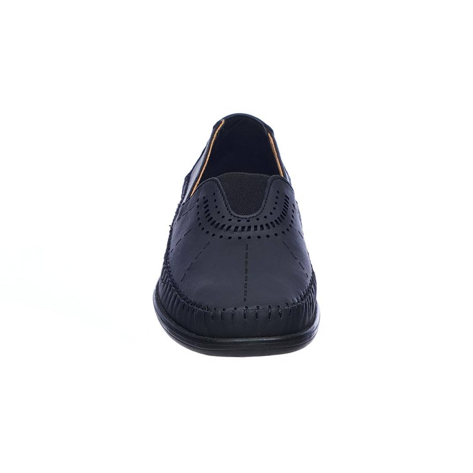 Mocasines Para Mujer Confort Casuales Auto Ajustables Piel Negro 046D1G 