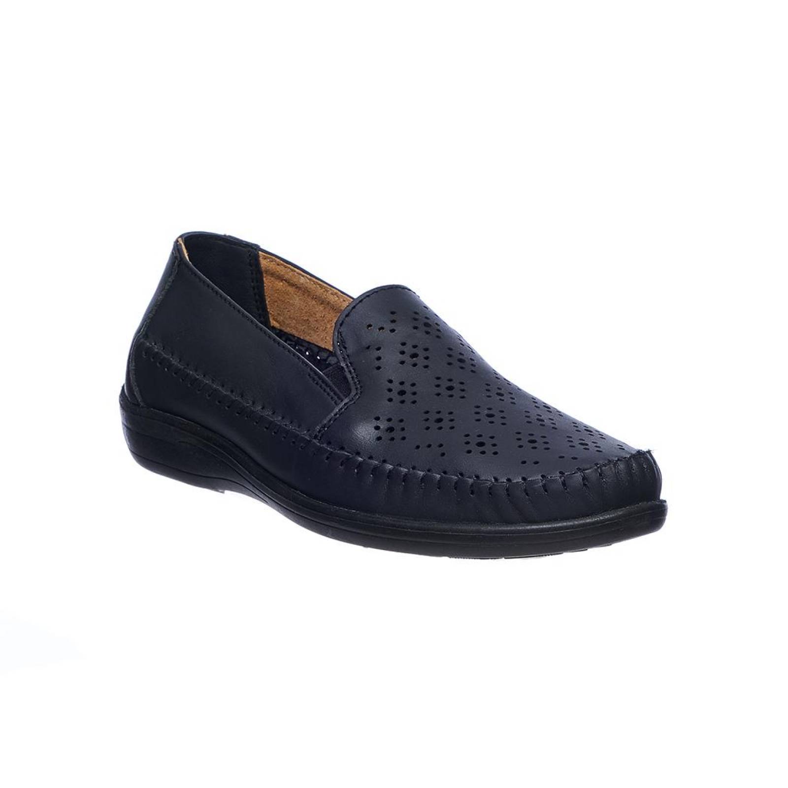 Zapatos Confort Mocasines Para Mujer Piel Negros Perforados plataforma Baja 046D1F 