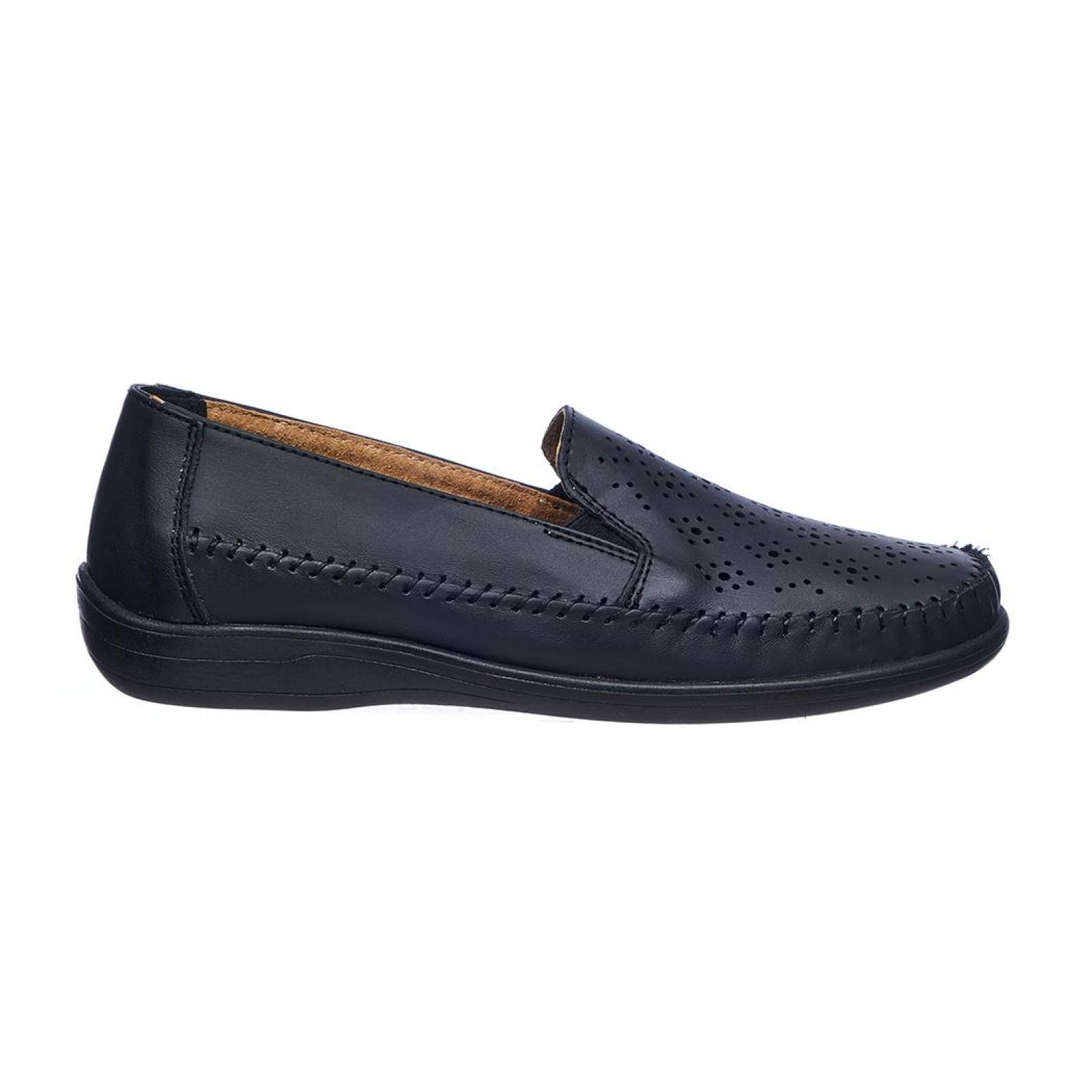 Zapatos Confort Mocasines Para Mujer Piel Negros Perforados plataforma Baja 046D1F 