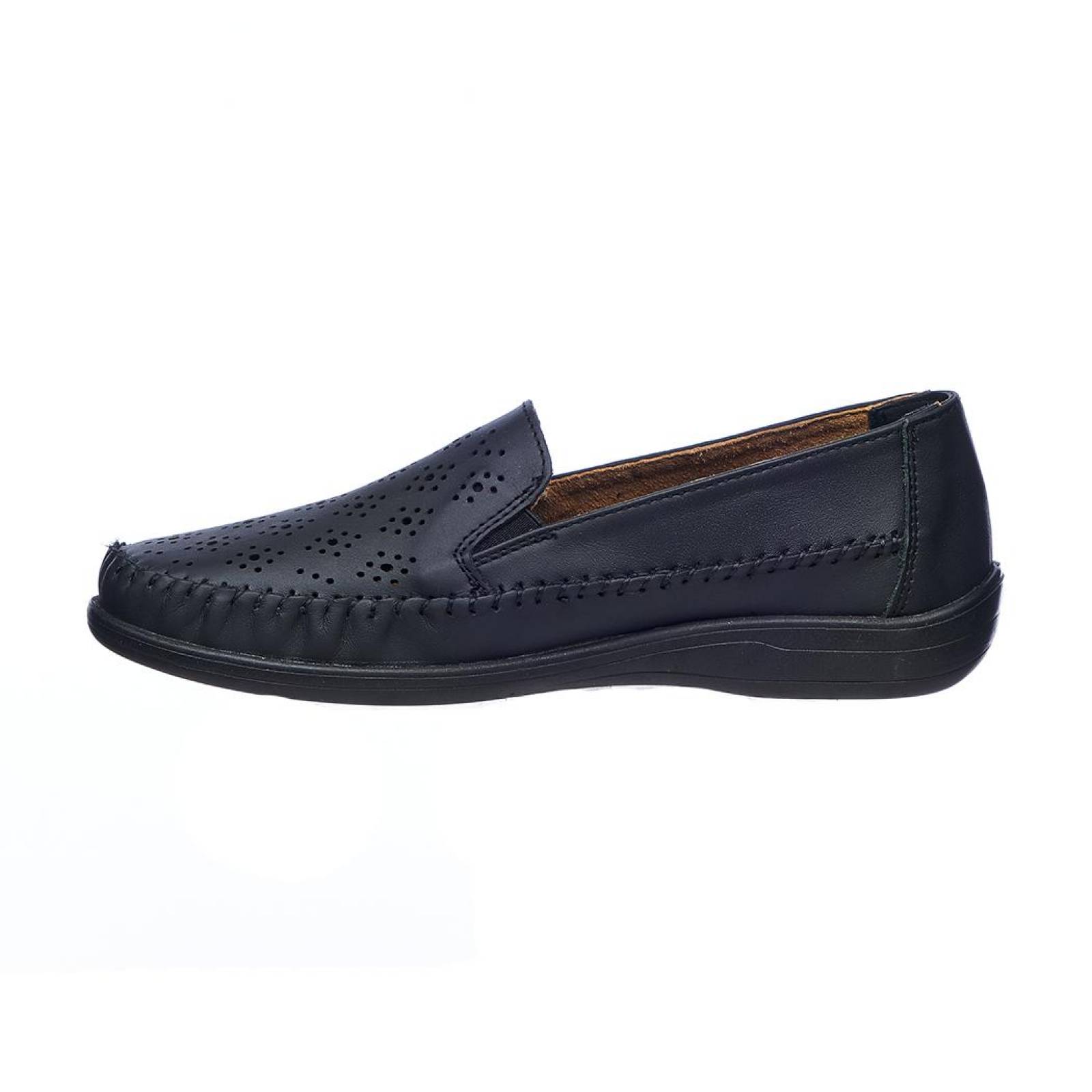 Zapatos Confort Mocasines Para Mujer Piel Negros Perforados plataforma Baja 046D1F 