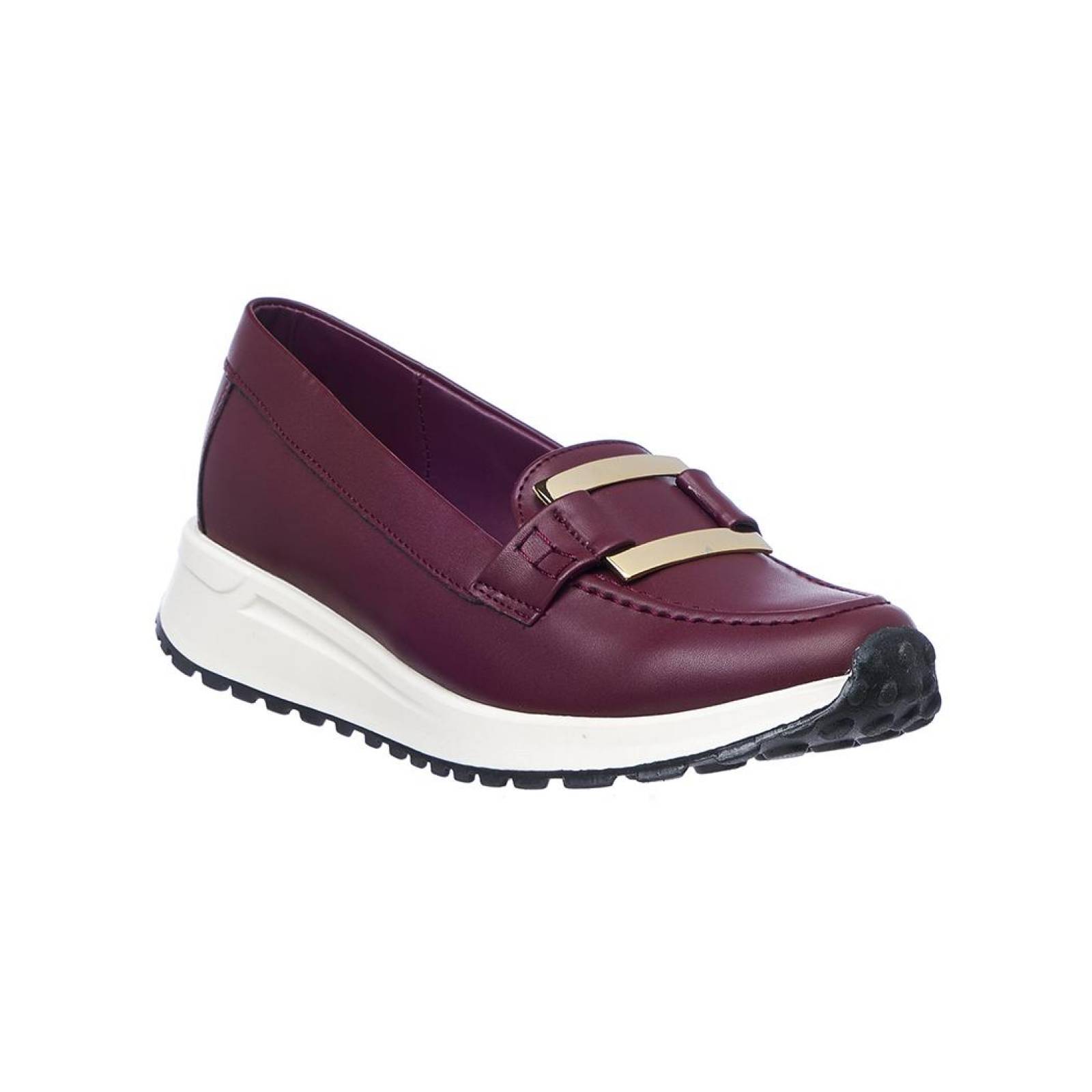 Zapatos Con Plataforma Para Mujer Tipo Piel Color Vino Con Herraje Casuales Confort 024D3K 