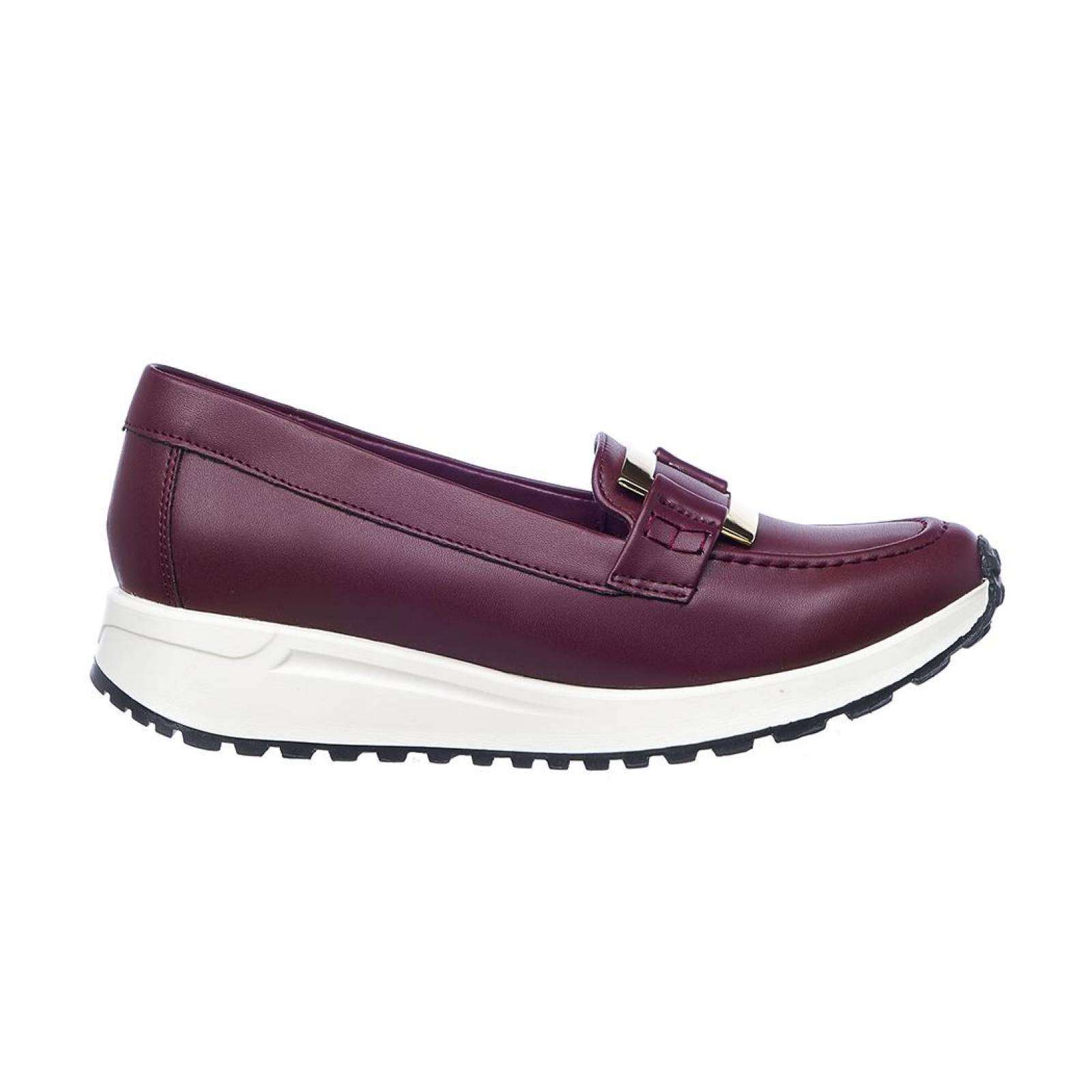 Zapatos Con Plataforma Para Mujer Tipo Piel Color Vino Con Herraje Casuales Confort 024D3K 