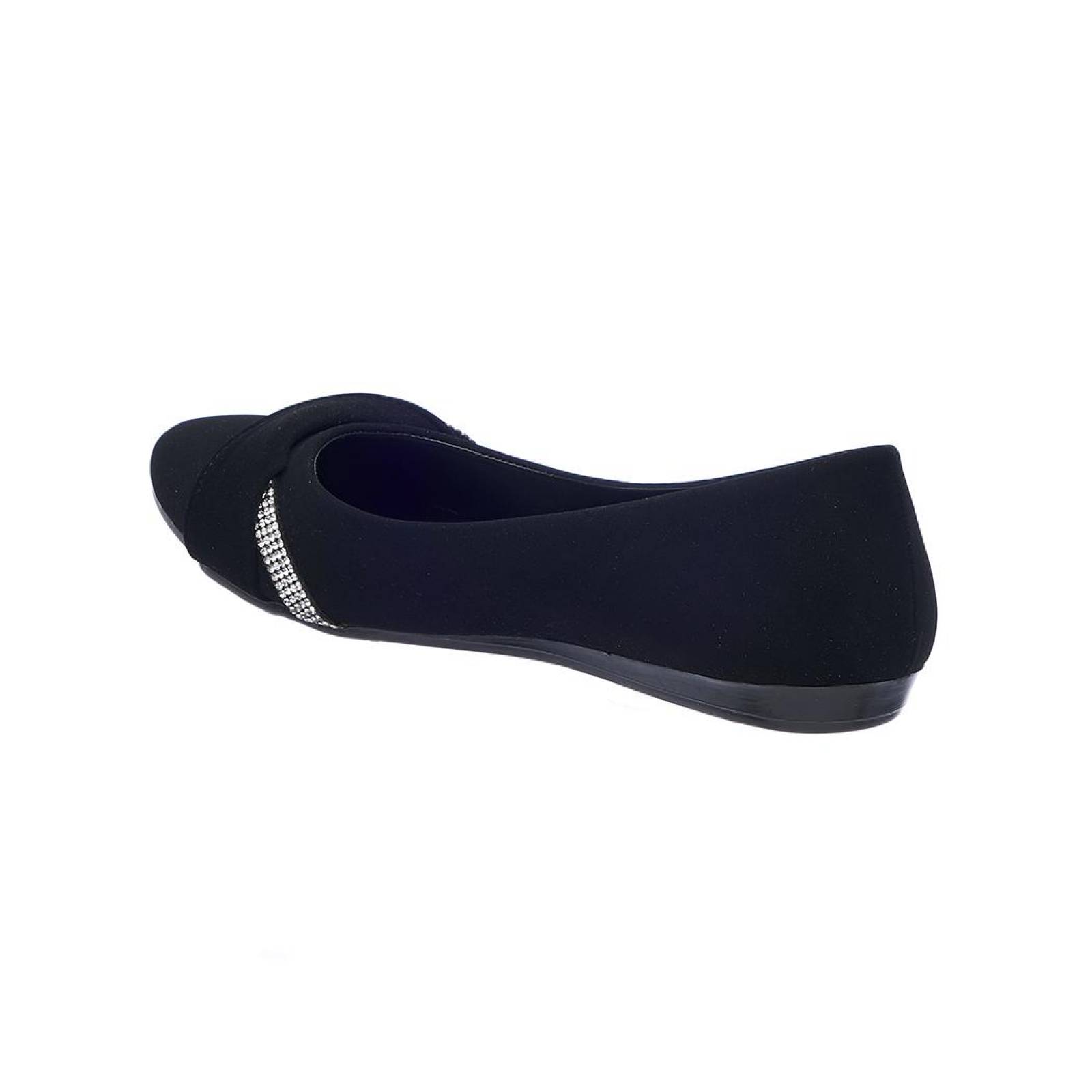 Zapato Para Mujer Juvenil Con Pedrería Flats De Piso Tipo Ante Negros Casuales Cómodos 