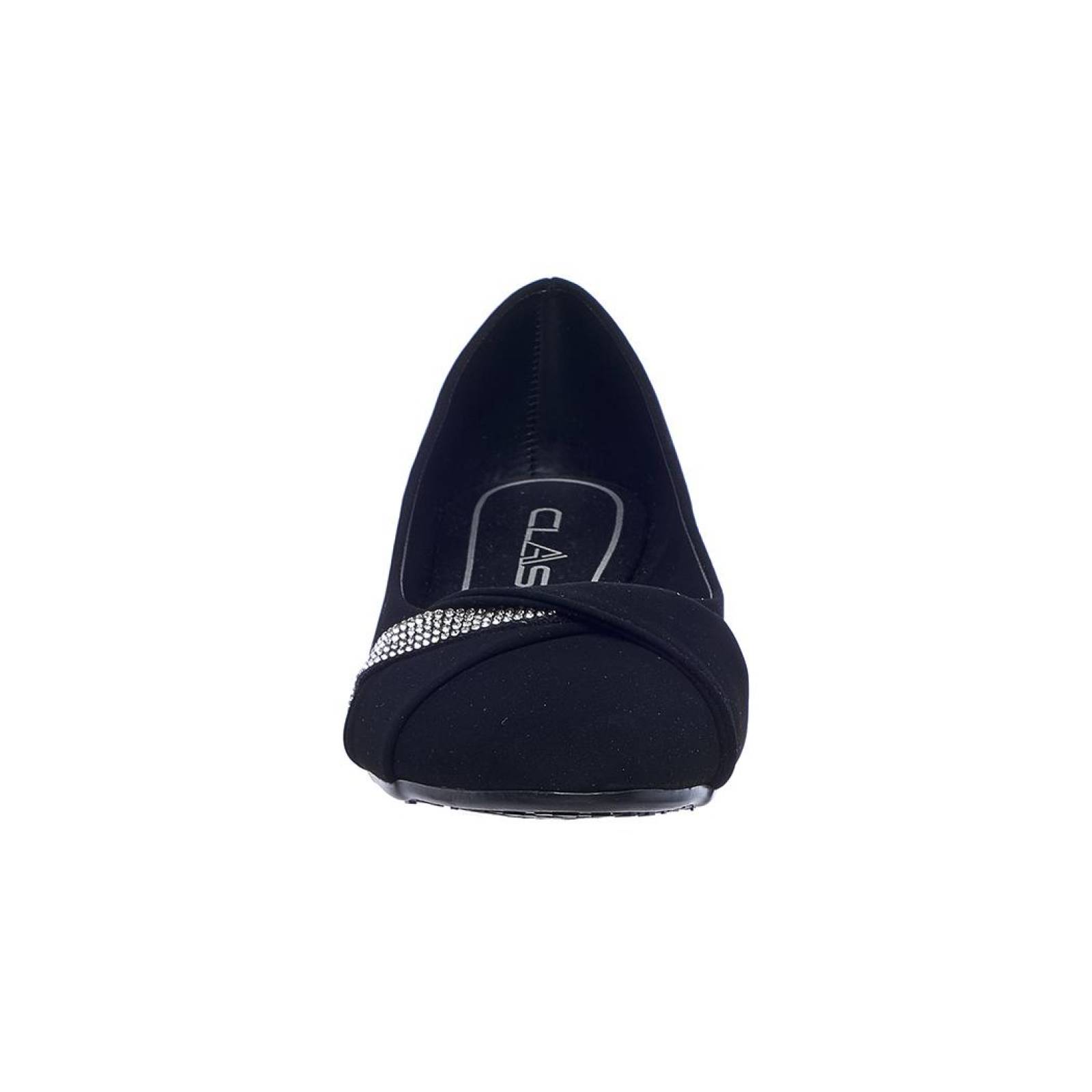 Zapato Para Mujer Juvenil Con Pedrería Flats De Piso Tipo Ante Negros Casuales Cómodos 