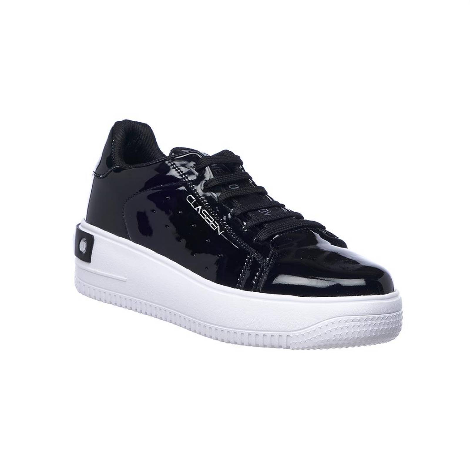 Tenis Casuales Mujer Plataforma Cómodos Suaves Moda Urbana Fashion Juvenil Charol Negro 024D4G 