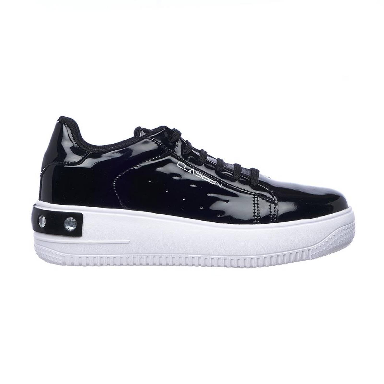 Tenis Casuales Mujer Plataforma Cómodos Suaves Moda Urbana Fashion Juvenil Charol Negro 024D4G 