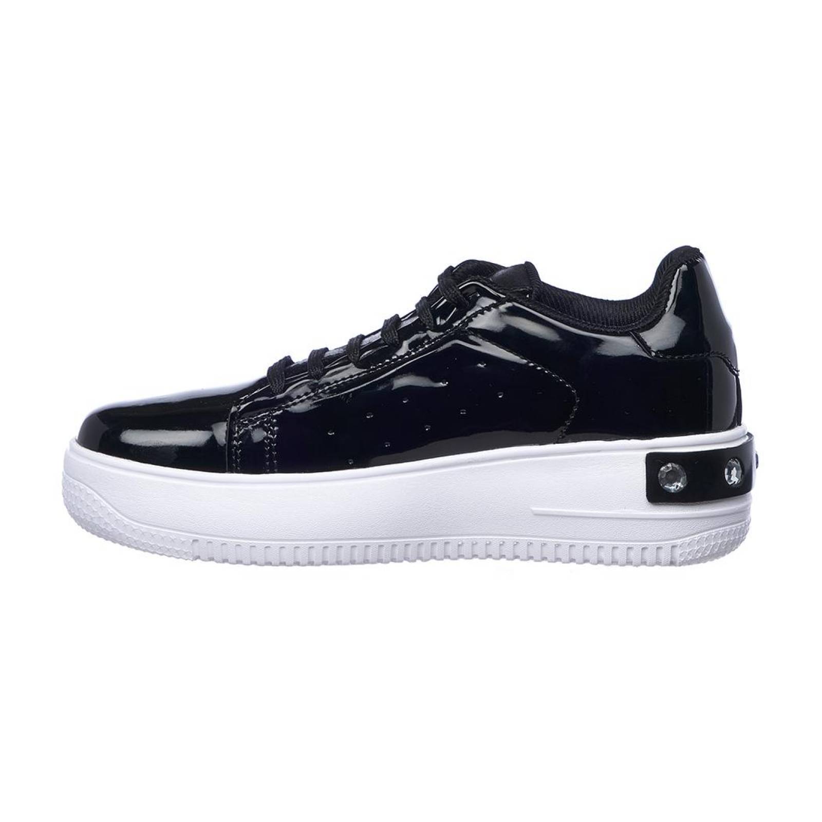 Tenis Casuales Mujer Plataforma Cómodos Suaves Moda Urbana Fashion Juvenil Charol Negro 024D4G 
