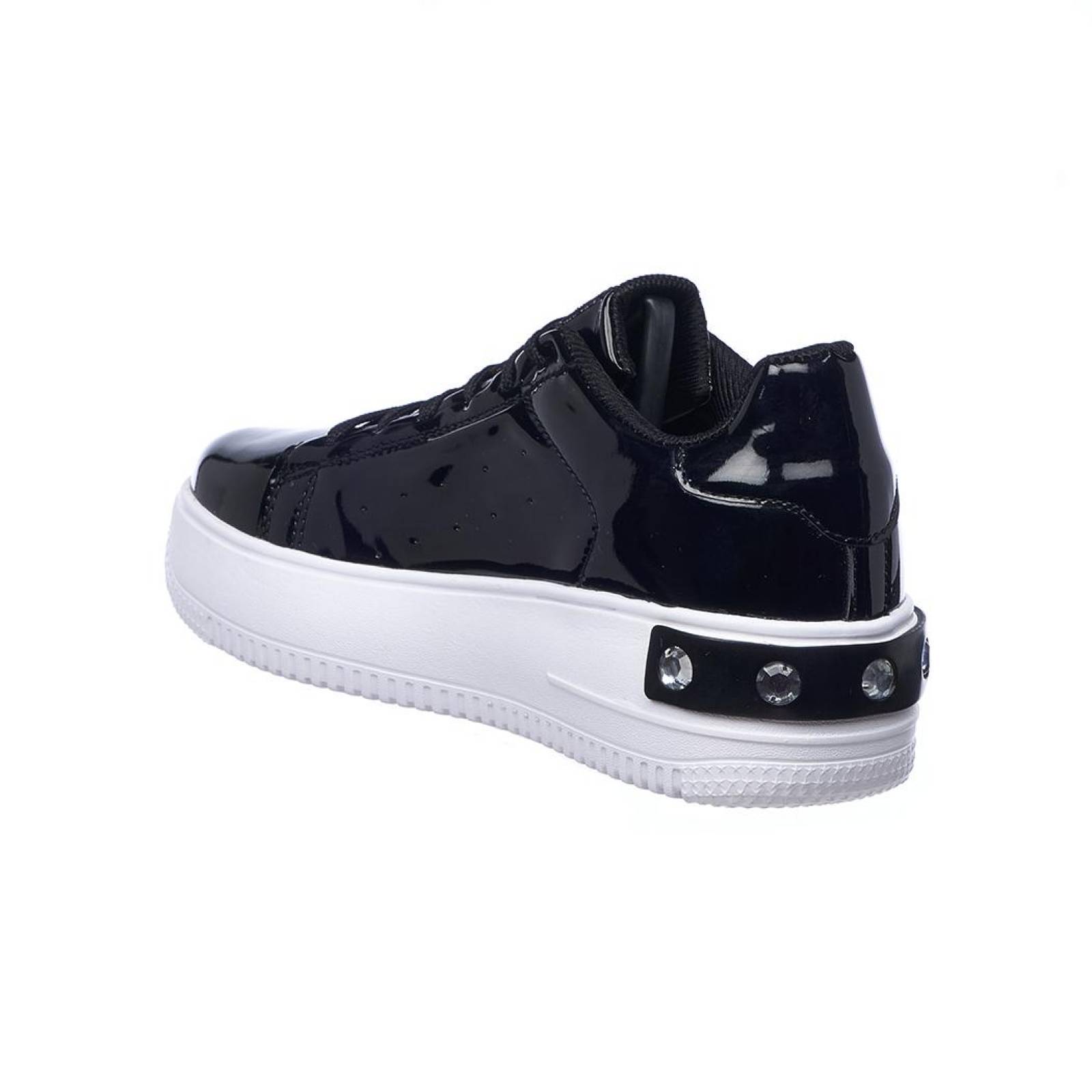 Tenis Casuales Mujer Plataforma Cómodos Suaves Moda Urbana Fashion Juvenil Charol Negro 024D4G 