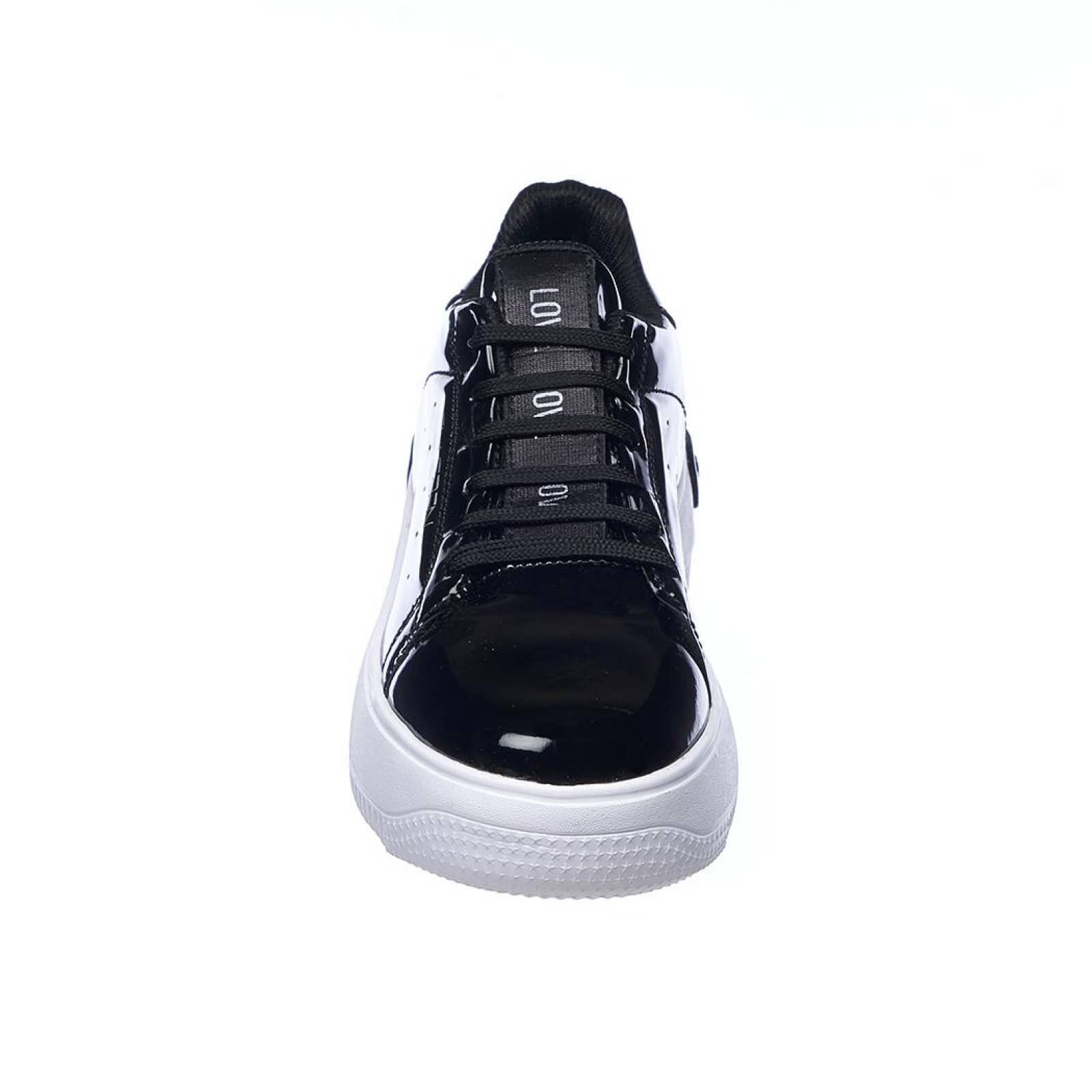 Tenis Casuales Mujer Plataforma Cómodos Suaves Moda Urbana Fashion Juvenil Charol Negro 024D4G 