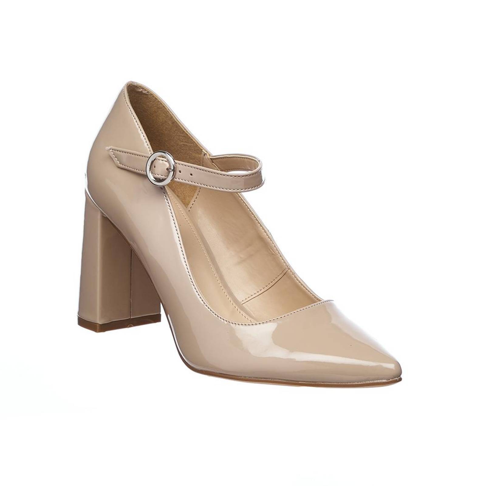 Zapatillas Para Mujer Casuales Formales De Tacón Ancho Charol Color Arena 040D2T 