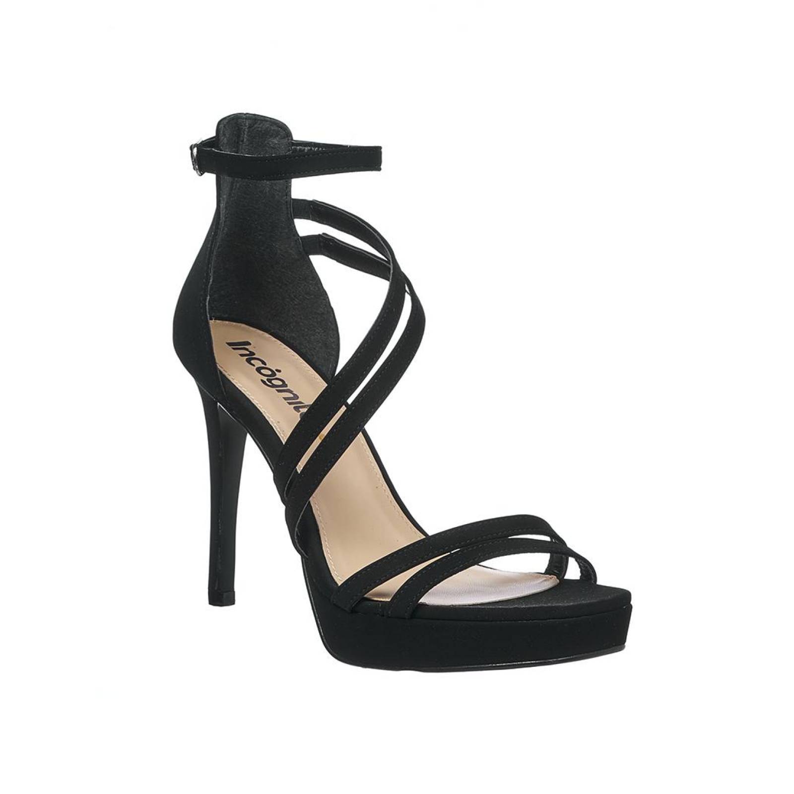 Zapatillas Para Mujer Abiertas Tacón Alto Ajustables En Tipo Ante Color Negro 040D2N 