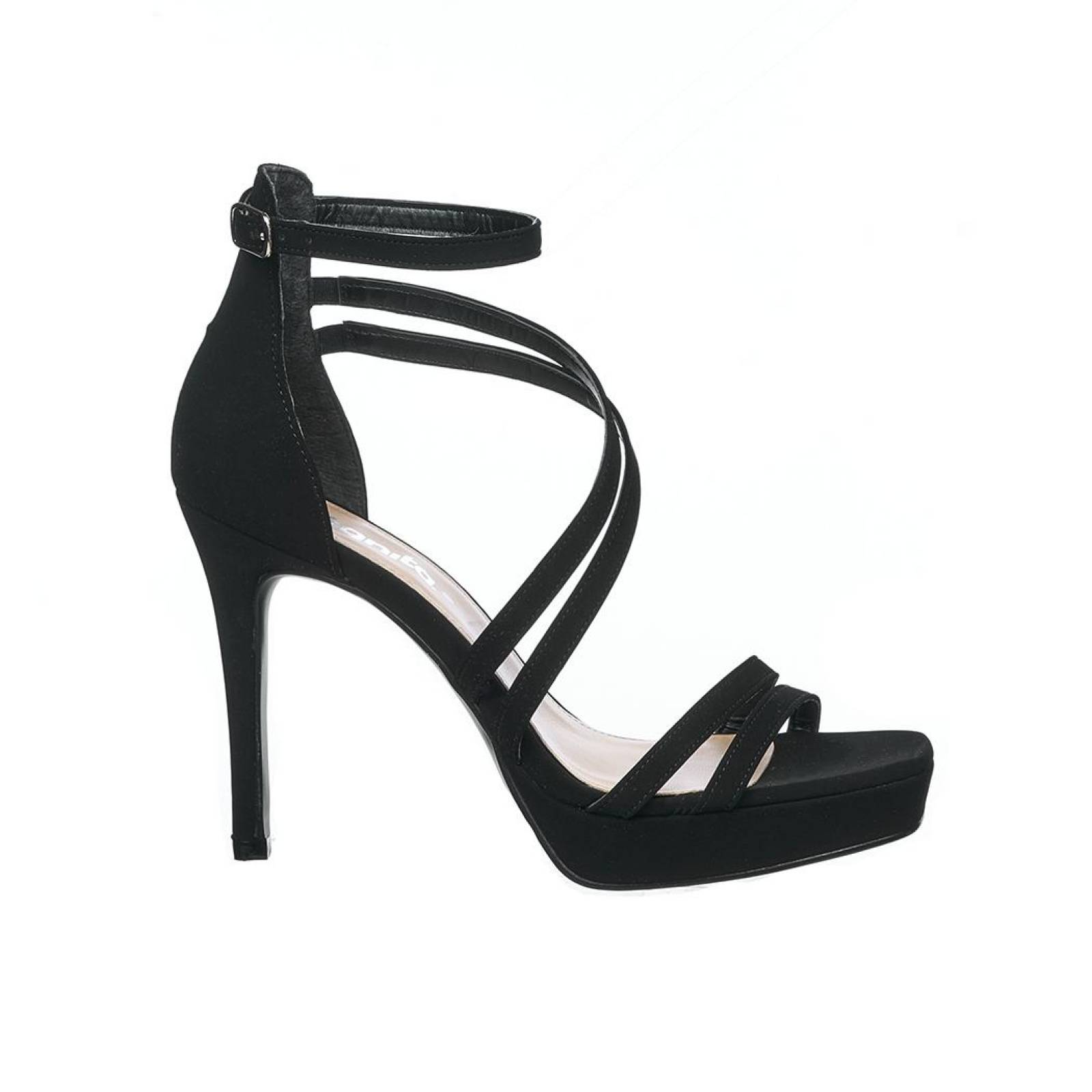 Zapatillas Para Mujer Abiertas Tacón Alto Ajustables En Tipo Ante Color Negro 040D2N 