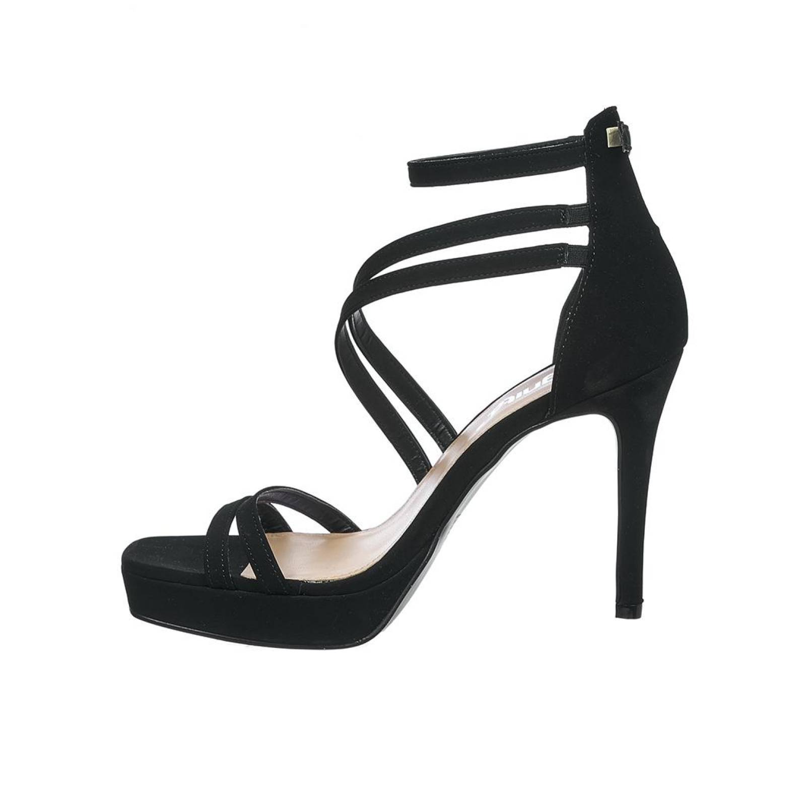 Zapatillas Para Mujer Abiertas Tacón Alto Ajustables En Tipo Ante Color Negro 040D2N 