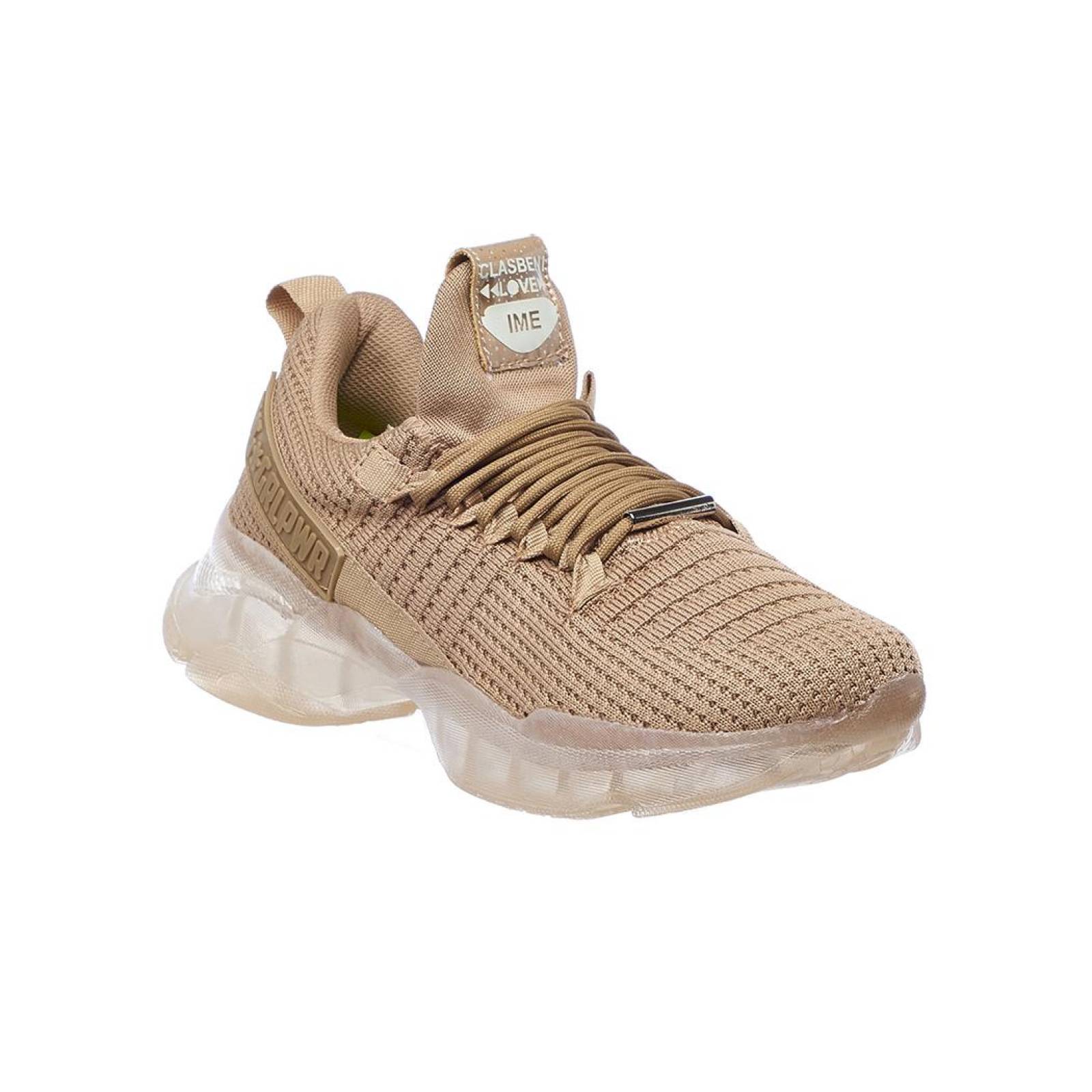 Tenis Urbano Mujer Suela Ligera Transparente Moda Deportiva Casual Textil Marrón Trigo 024D 