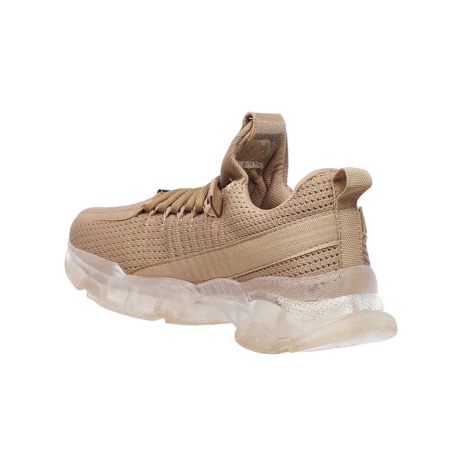 Tenis Urbano Mujer Suela Ligera Transparente Moda Deportiva Casual Textil Marrón Trigo 024D 