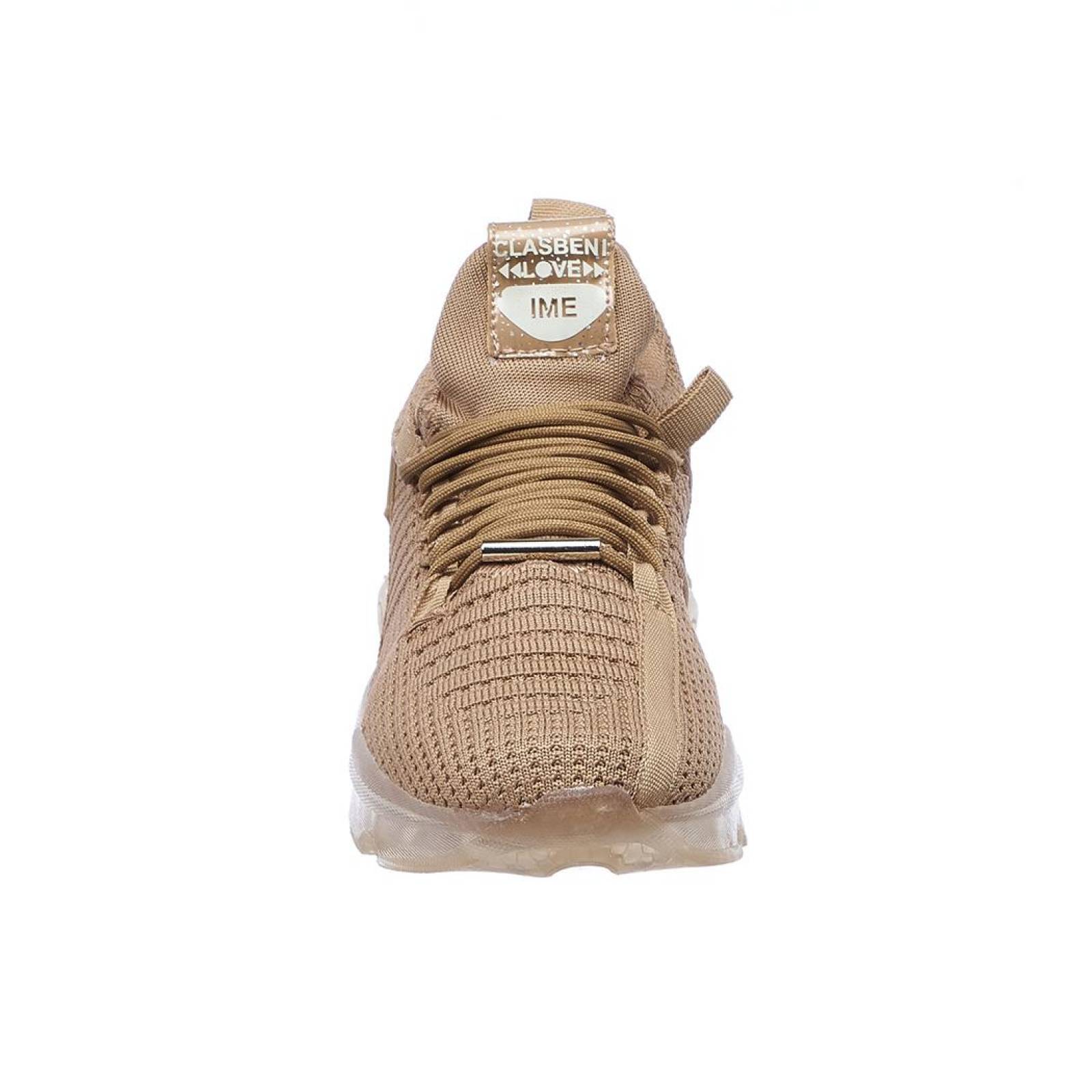 Tenis Urbano Mujer Suela Ligera Transparente Moda Deportiva Casual Textil Marrón Trigo 024D 