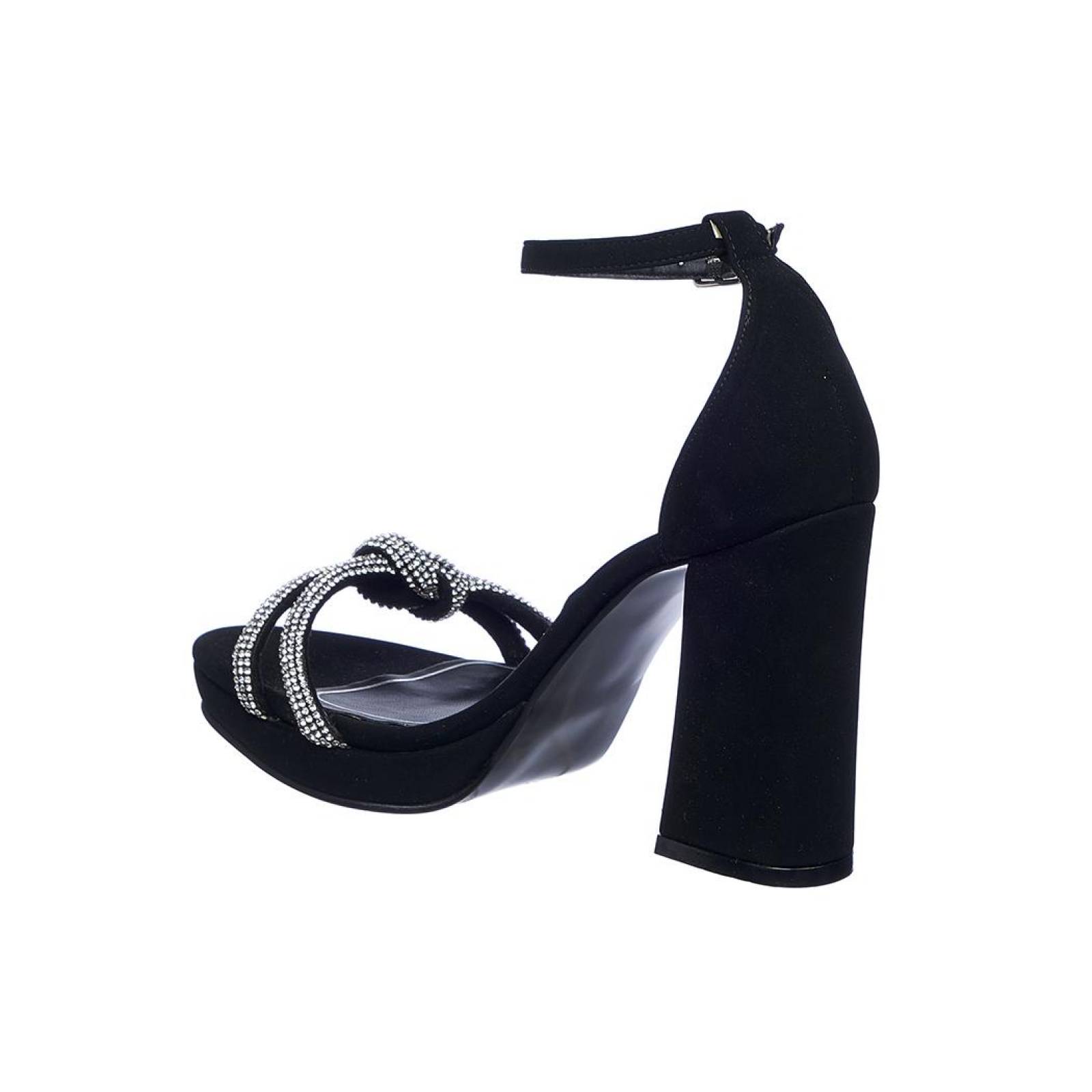 Zapatillas Para Mujer Con Pedrería Ajustables Tacón Ancho Casual Formal Negro 024D3Q 