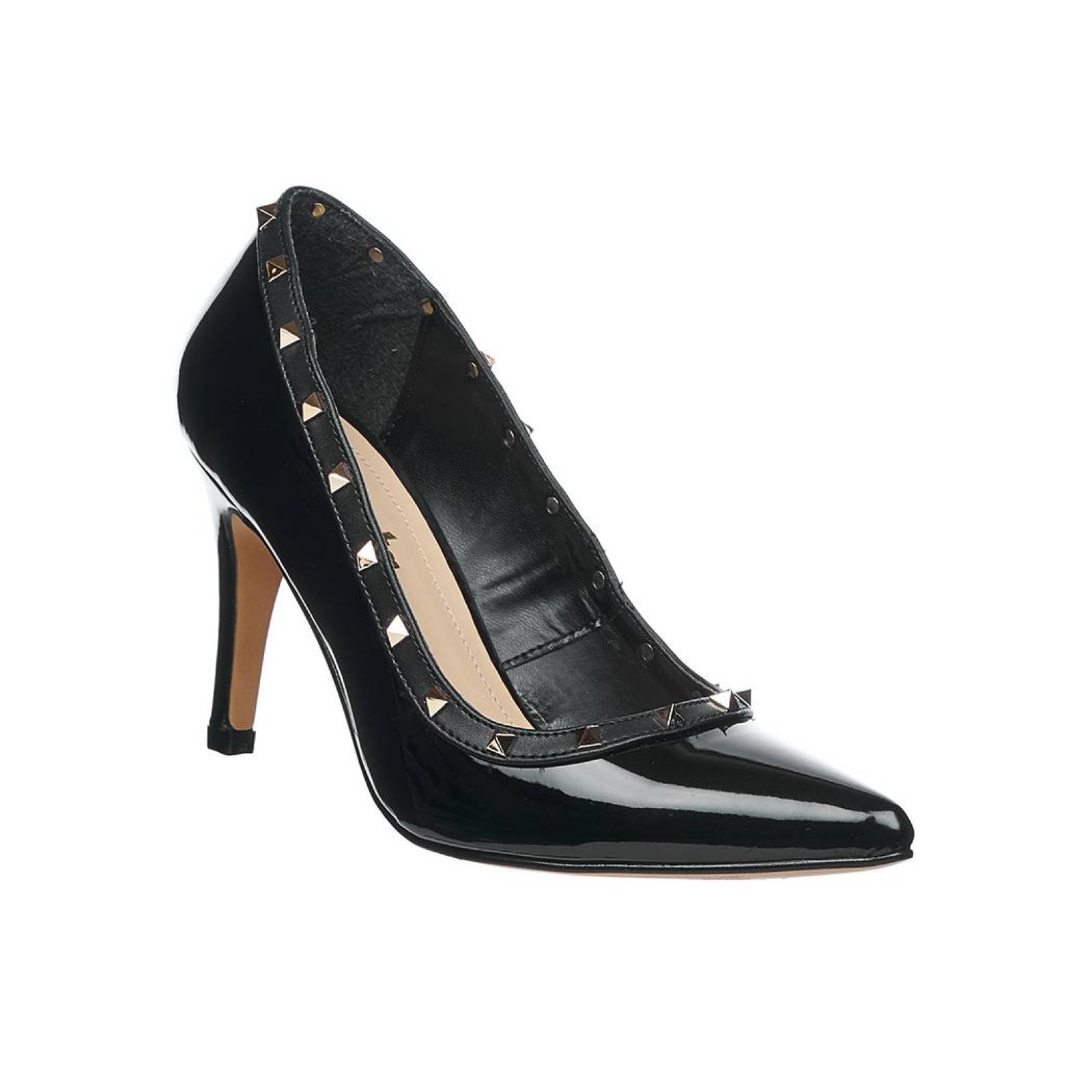Zapatilla Para Mujer Formales Casuales Con Estoperoles Charol Negro Cómodos 040D2E 