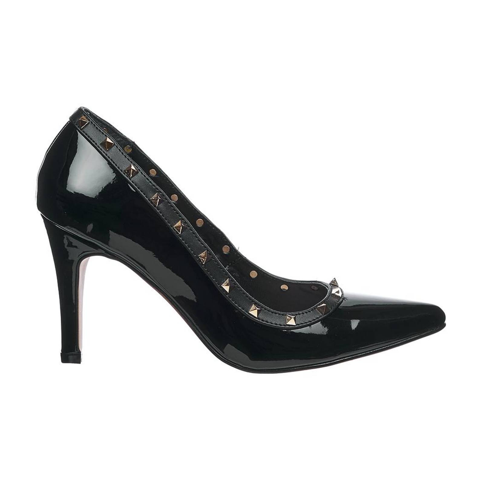 Zapatilla Para Mujer Formales Casuales Con Estoperoles Charol Negro Cómodos 040D2E 
