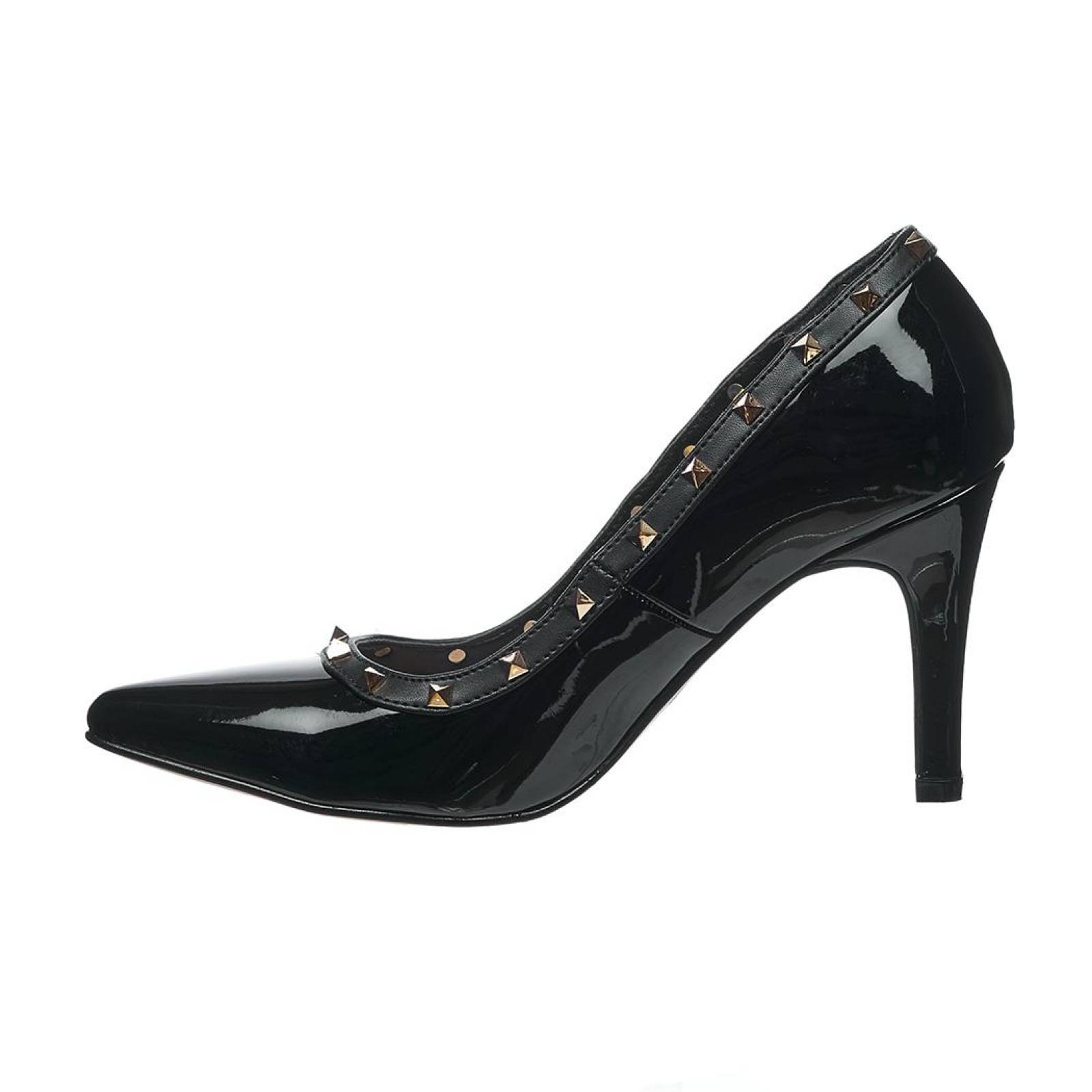 Zapatilla Para Mujer Formales Casuales Con Estoperoles Charol Negro Cómodos 040D2E 