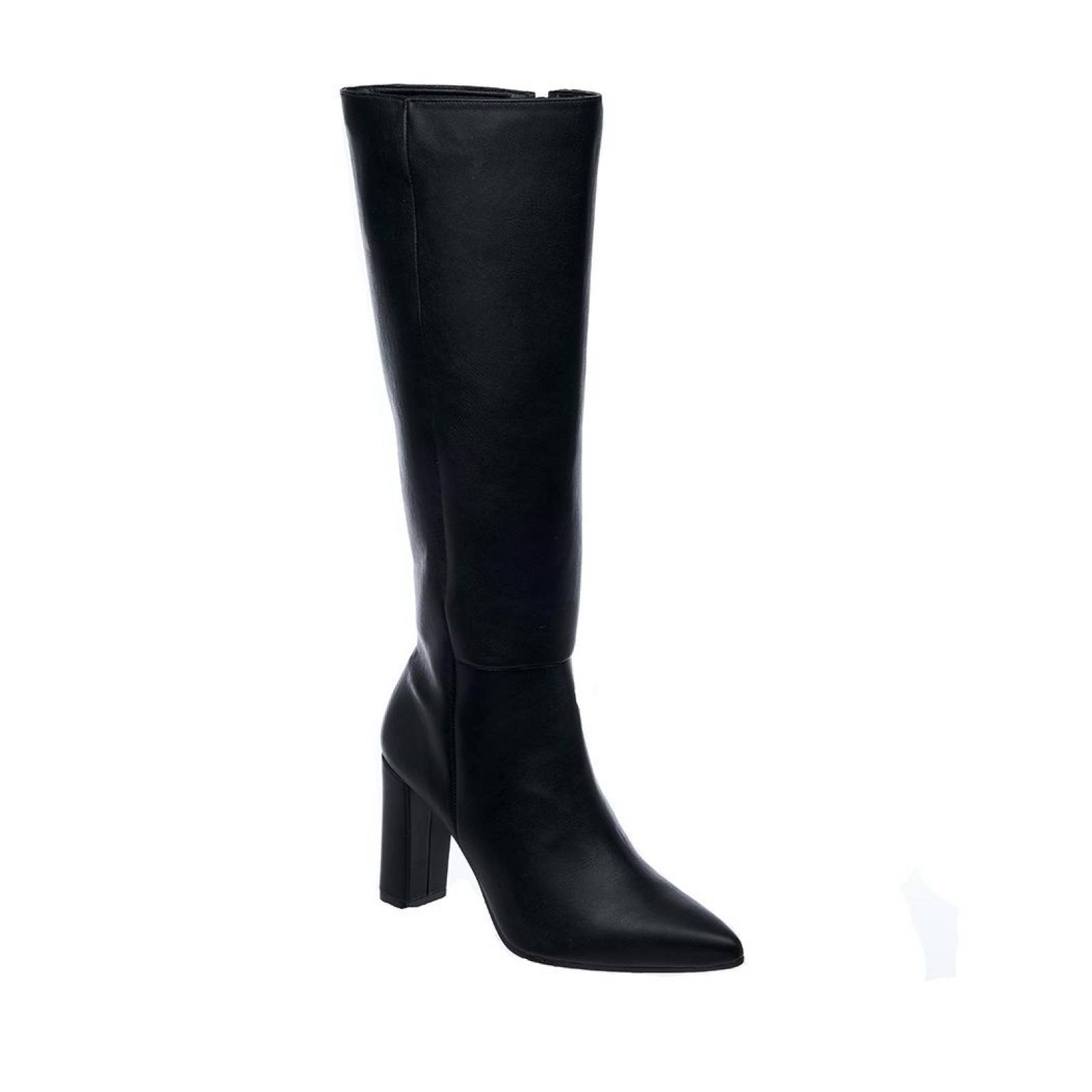 Botas Para Mujer Altas Tipo Piel Negro Tacón Ancho Casuales Lisas 040D2Q 