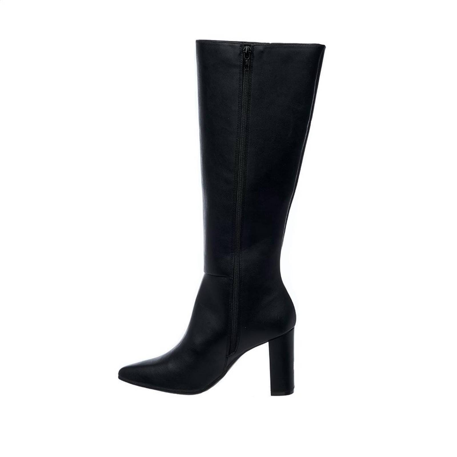 Botas Para Mujer Altas Tipo Piel Negro Tacón Ancho Casuales Lisas 040D2Q 