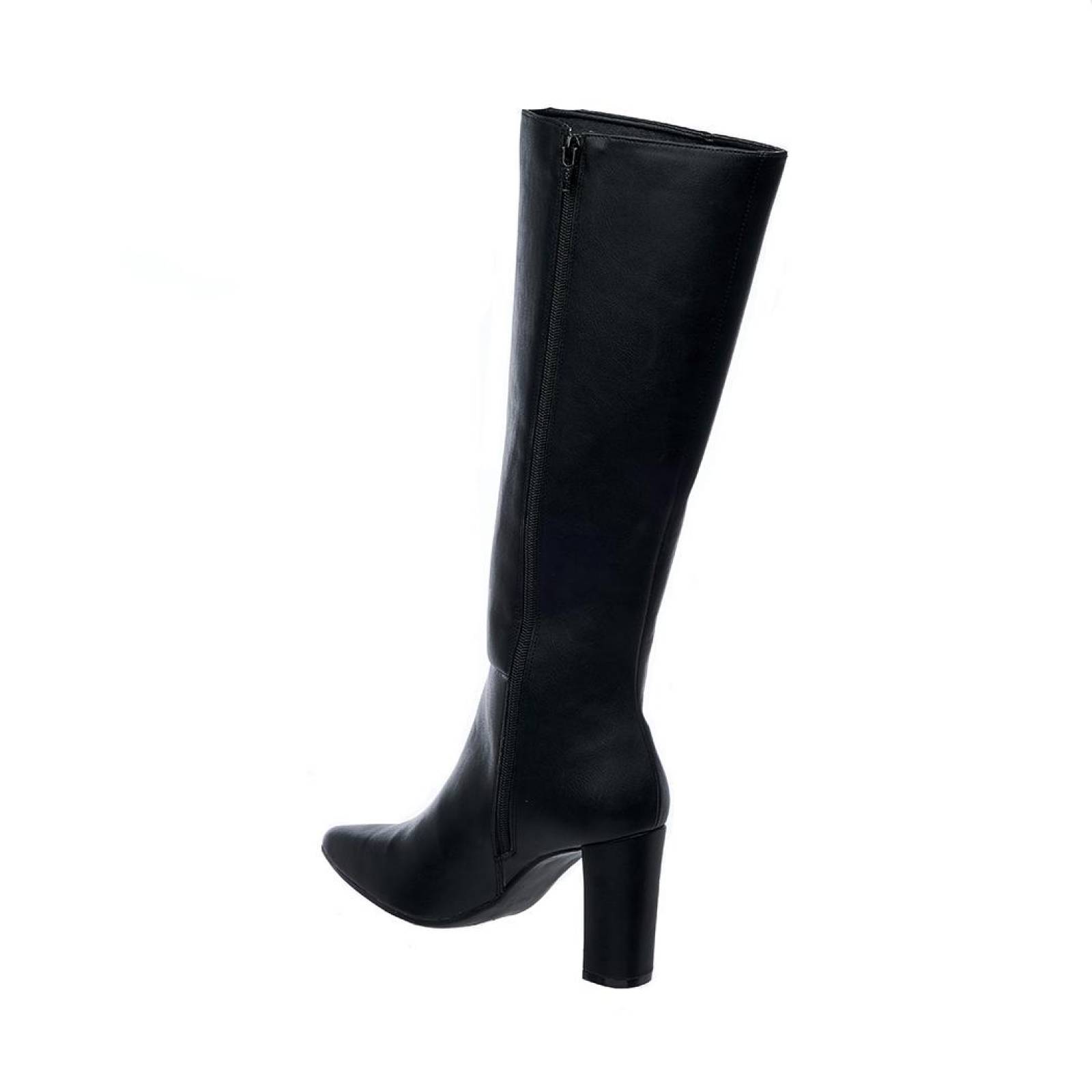 Botas Para Mujer Altas Tipo Piel Negro Tacón Ancho Casuales Lisas 040D2Q 