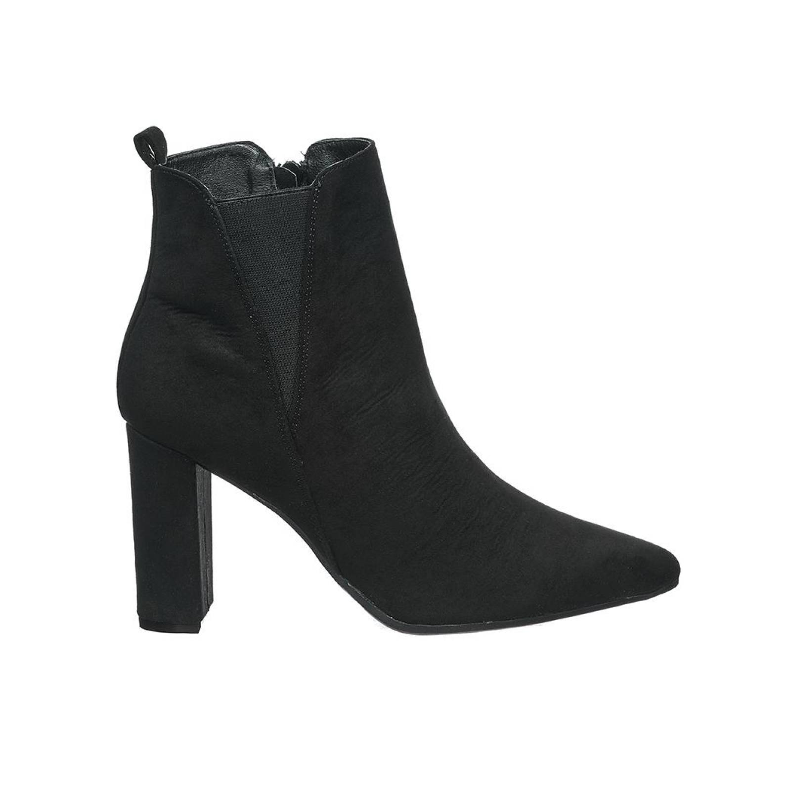 Botín Bota Picuda Para Mujer Moda Casual Tipo Gamuza Negro 040D2P 