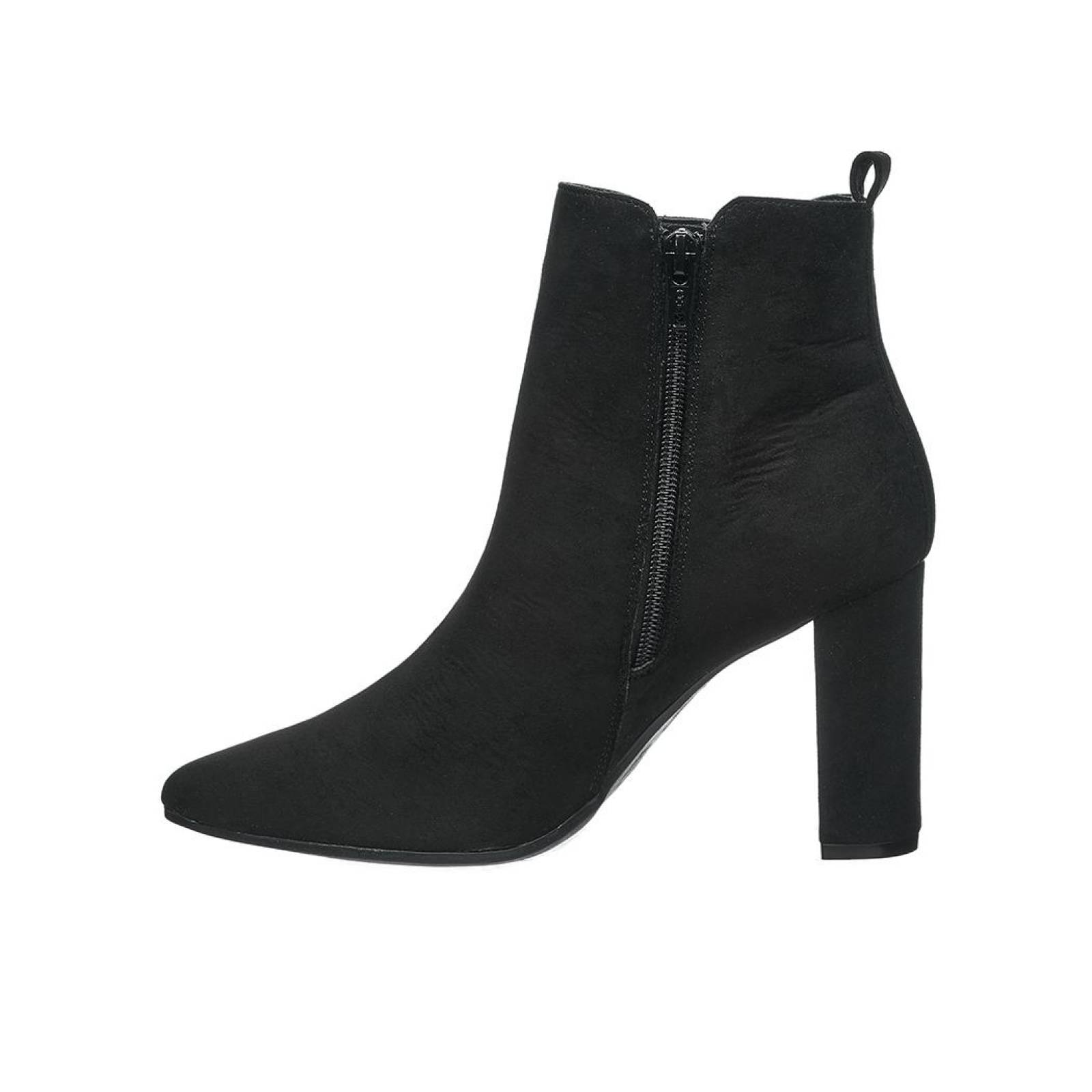 Botín Bota Picuda Para Mujer Moda Casual Tipo Gamuza Negro 040D2P 