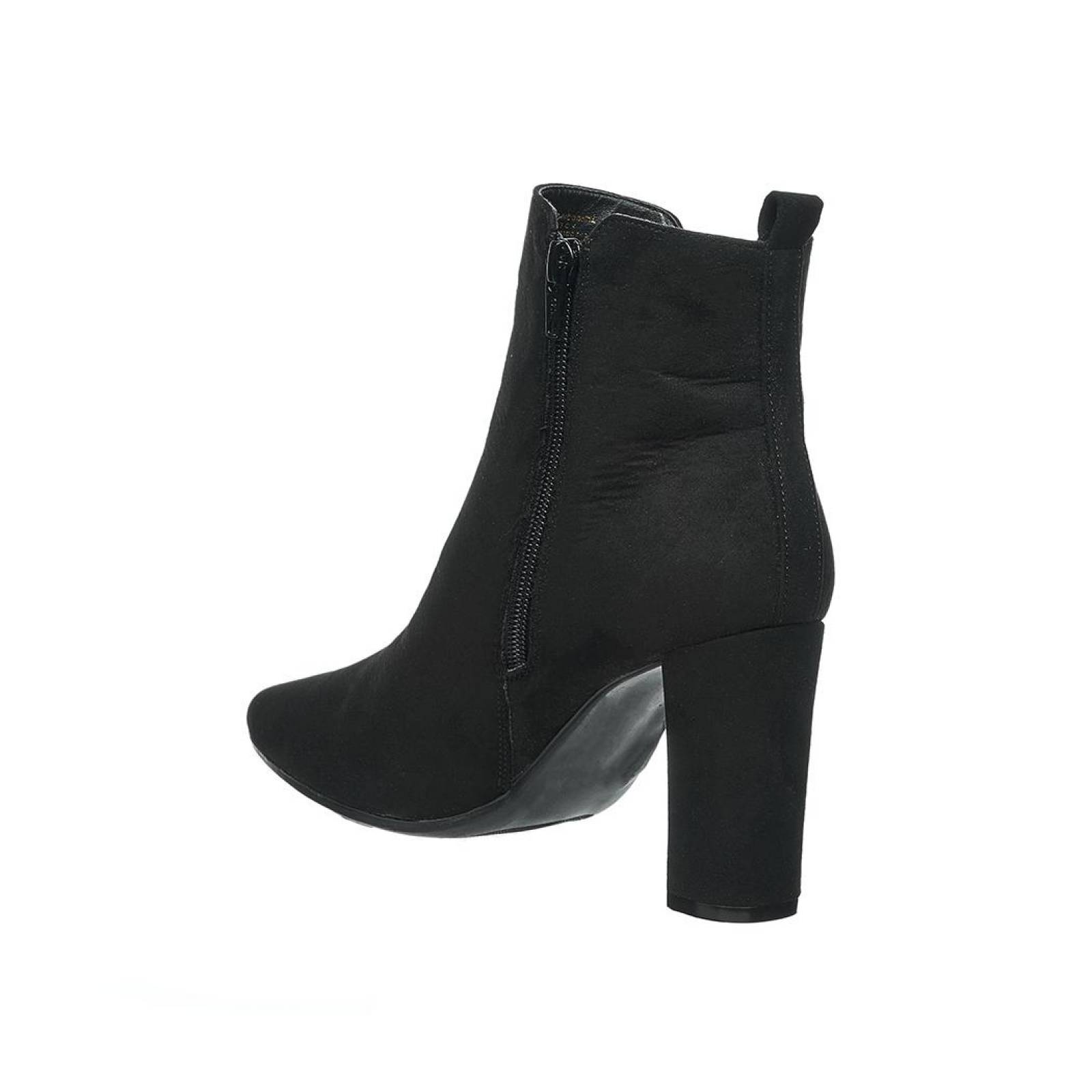 Botín Bota Picuda Para Mujer Moda Casual Tipo Gamuza Negro 040D2P 