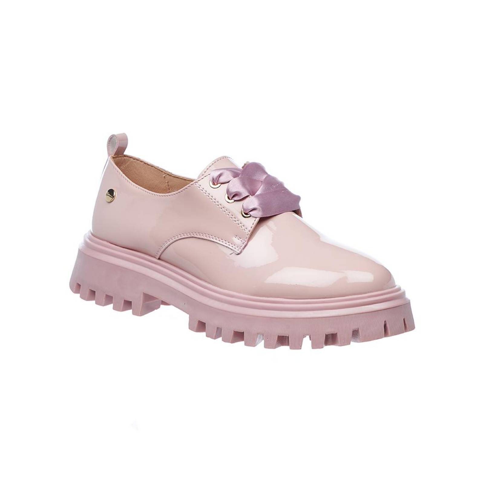 Zapato Mocasín Mujer Moda Casual Juvenil Urbano Charol Rosa Pastel Broche Decorativo Agujeta 131B11 