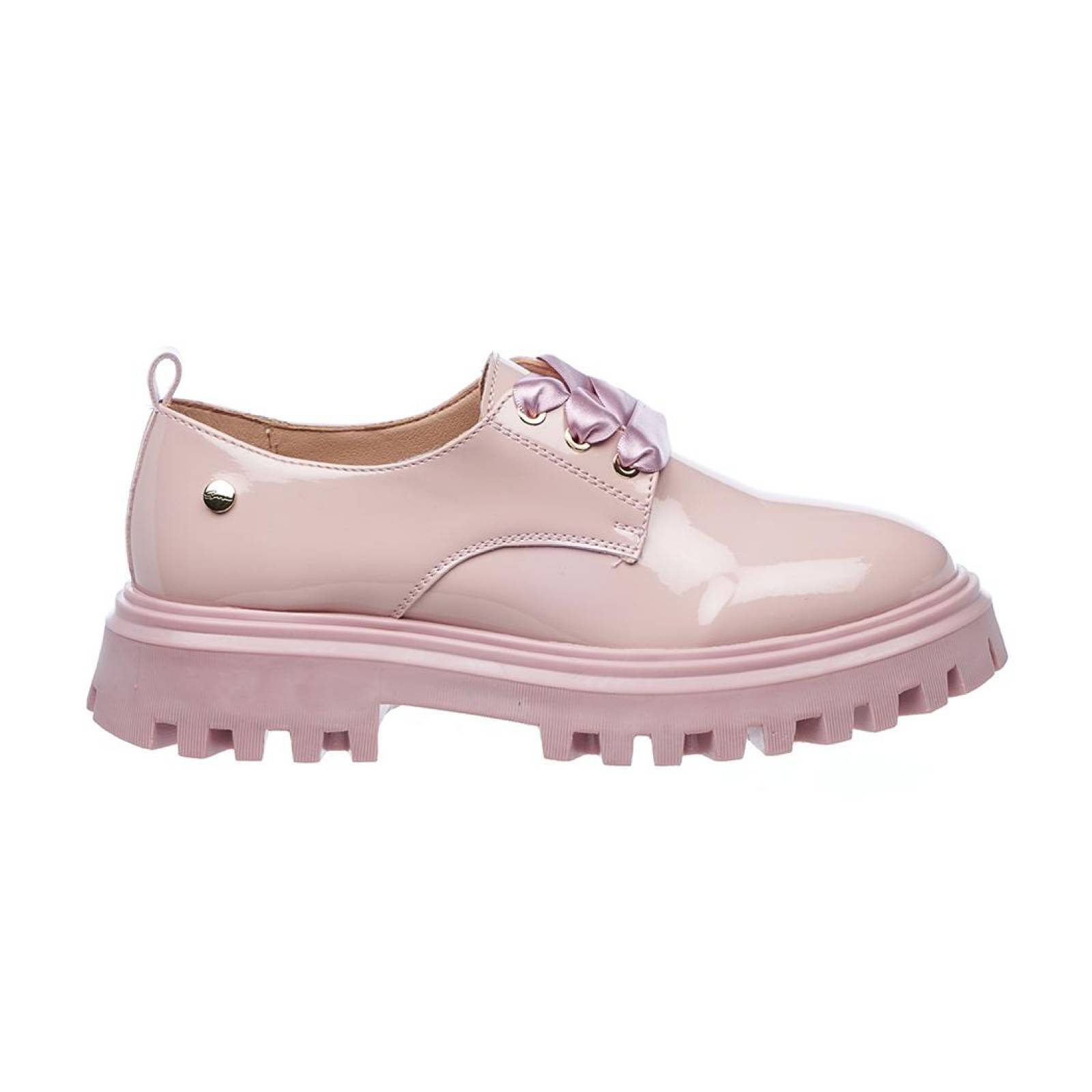 Zapato Mocasín Mujer Moda Casual Juvenil Urbano Charol Rosa Pastel Broche Decorativo Agujeta 131B11 