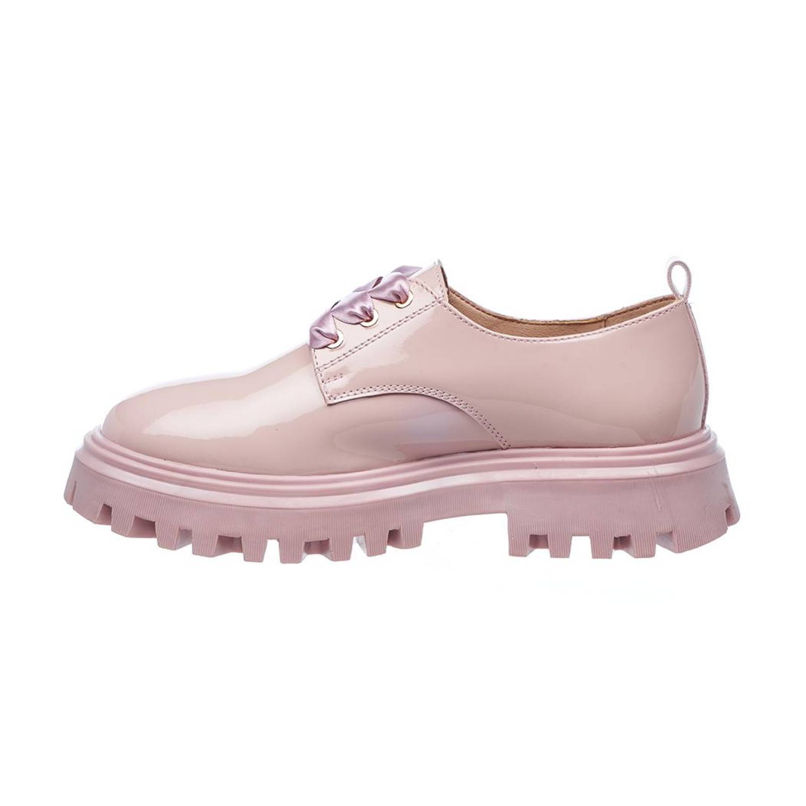 Zapato Mocasín Mujer Moda Casual Juvenil Urbano Charol Rosa Pastel Broche Decorativo Agujeta 131B11 