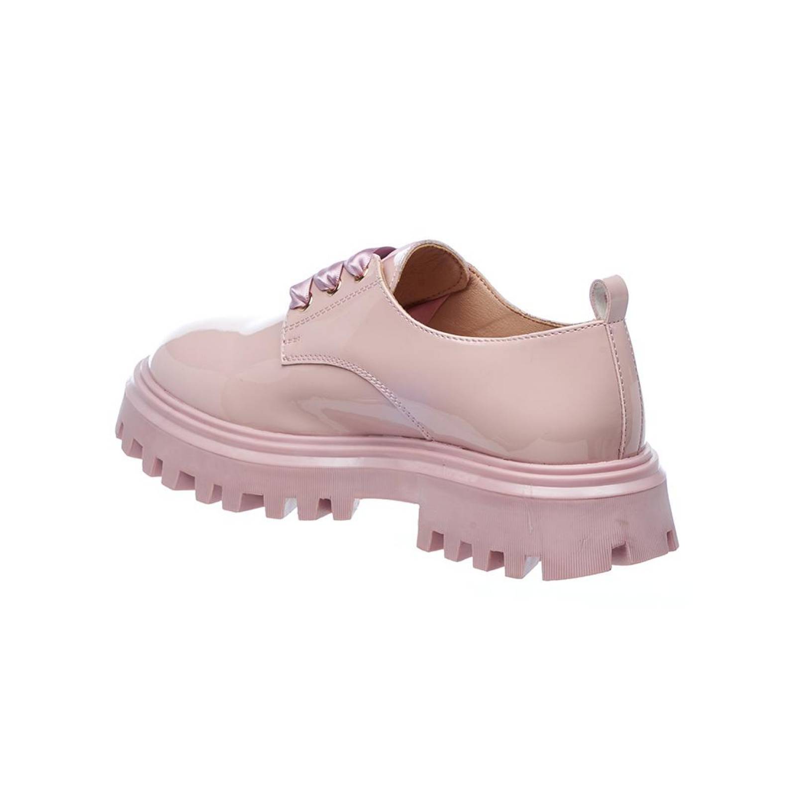 Zapato Mocasín Mujer Moda Casual Juvenil Urbano Charol Rosa Pastel Broche Decorativo Agujeta 131B11 