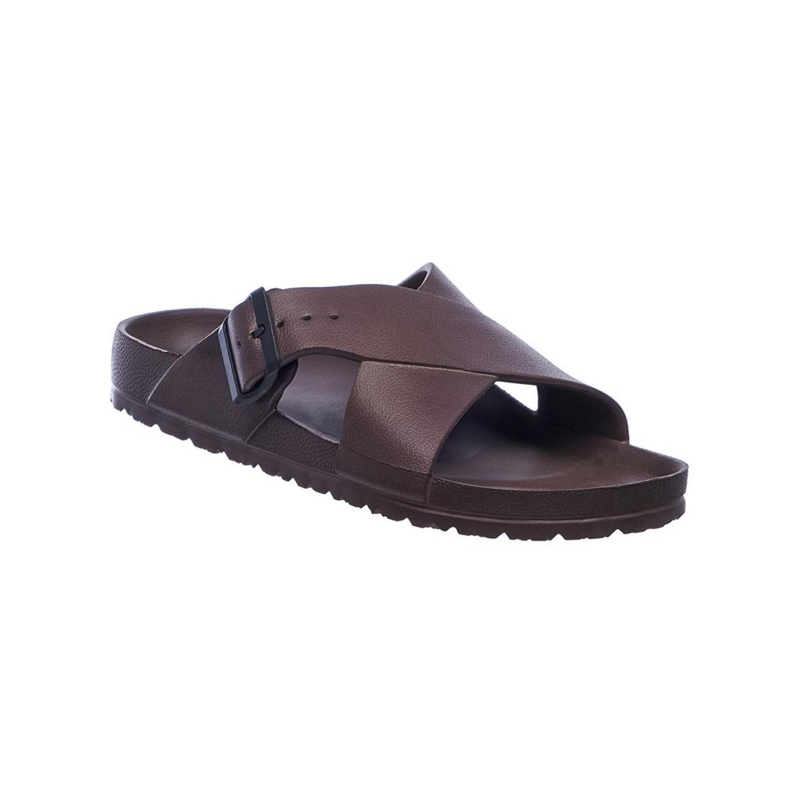 Sandalias Para Hombre Cruzadas Con Hebilla Full Plastic Café Casuales 046C15