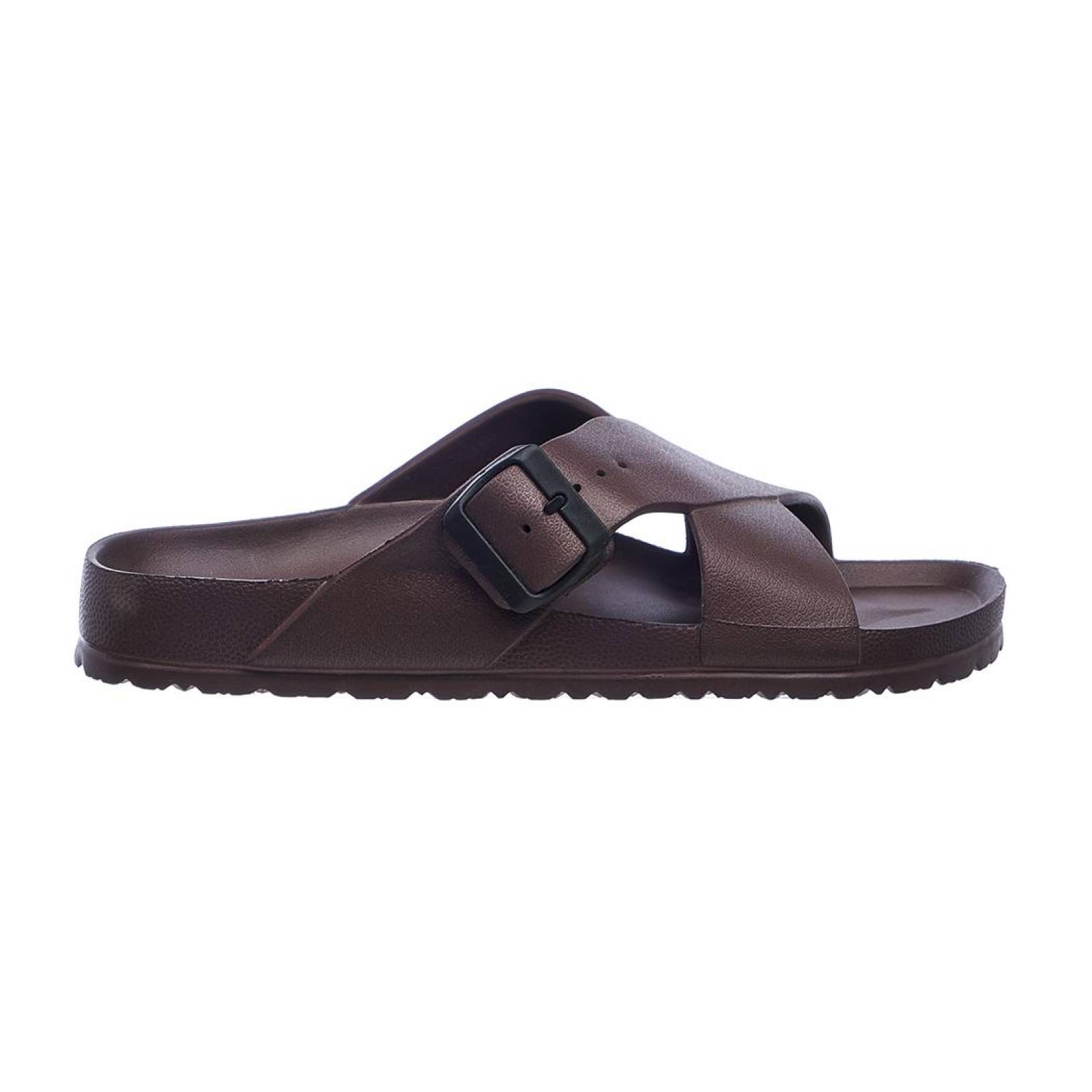 Sandalias Para Hombre Cruzadas Con Hebilla Full Plastic Café Casuales 046C15