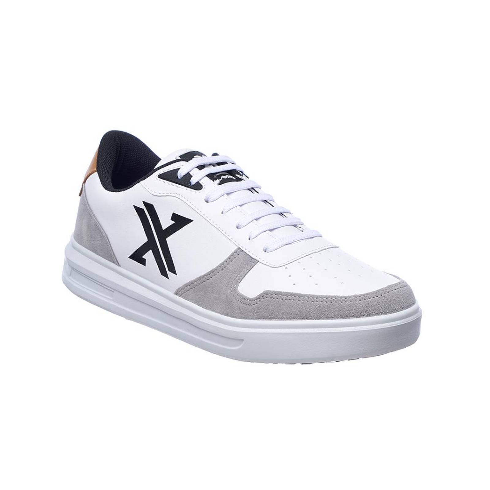 Tenis Sneaker Hombre Moda Casual Urbana Ligeros Tipo Piel Blanco Detalles en Gris Negro 024C2M 