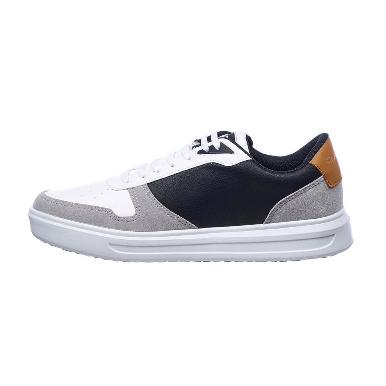 Tenis Sneaker Hombre Moda Casual Urbana Ligeros Tipo Piel Blanco Detalles en Gris Negro 024C2M 