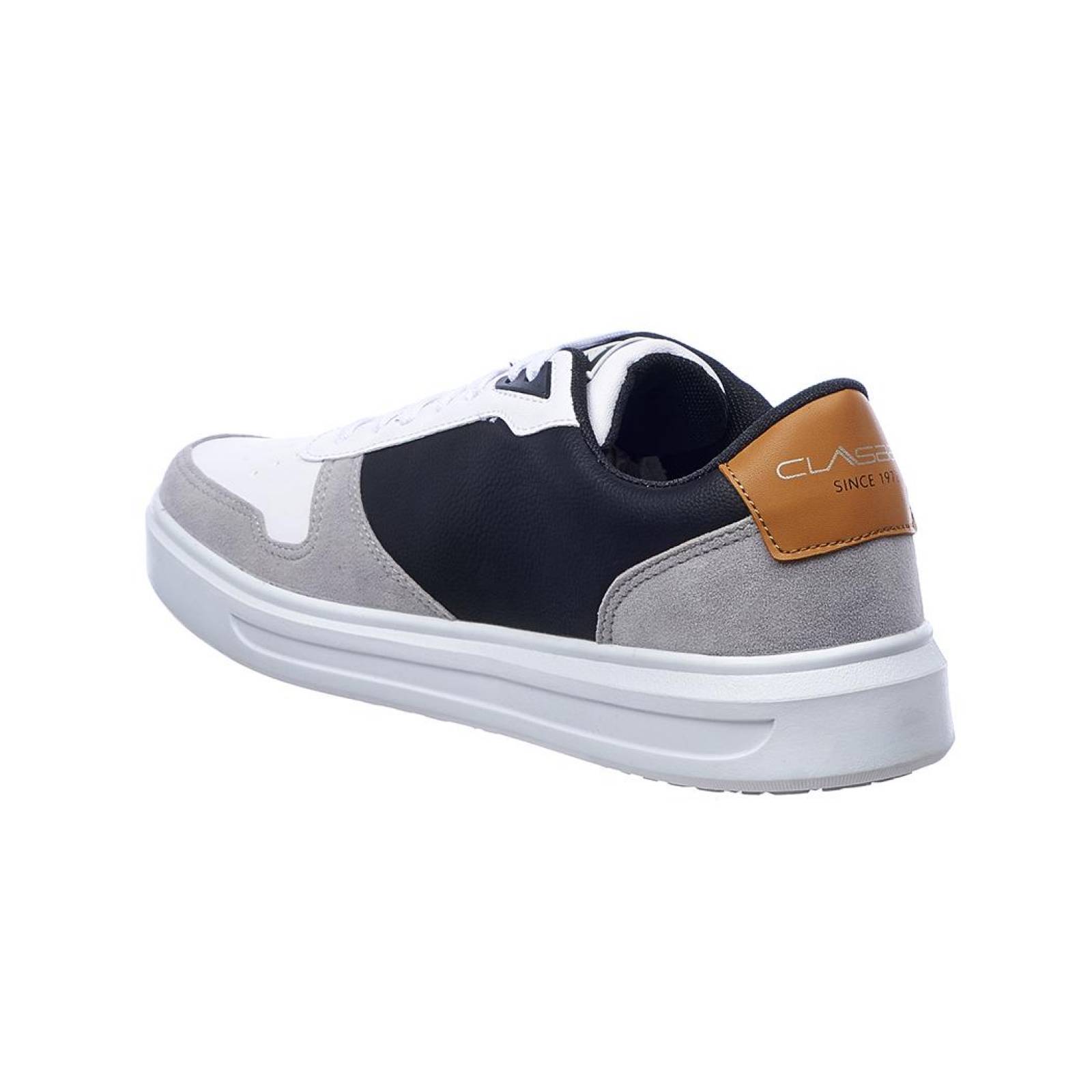 Tenis Sneaker Hombre Moda Casual Urbana Ligeros Tipo Piel Blanco Detalles en Gris Negro 024C2M 