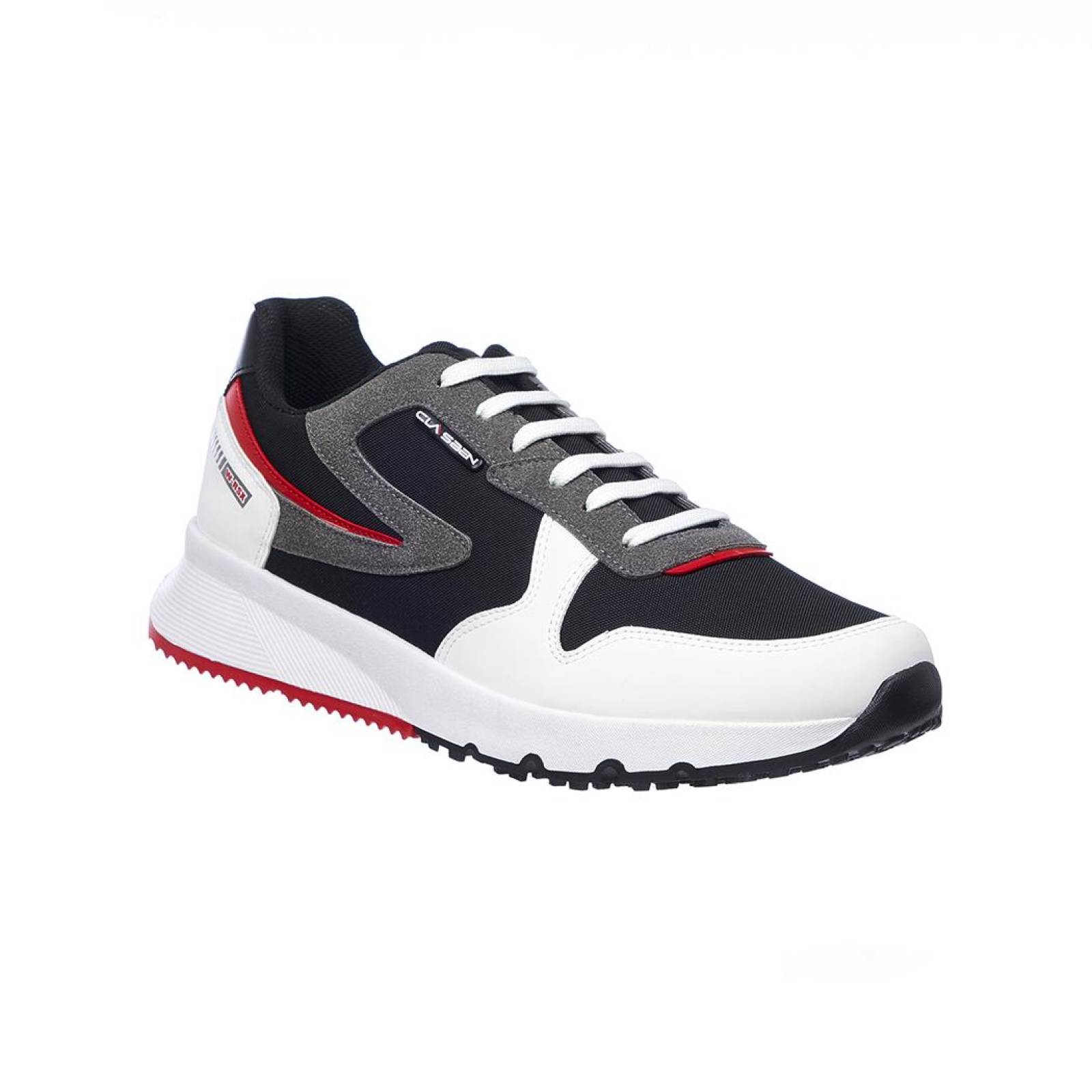Tenis Hombre Deportivo Moda Urbana Cómodo Tipo Piel Blanco Negro Detalles Rojo 024C2U 